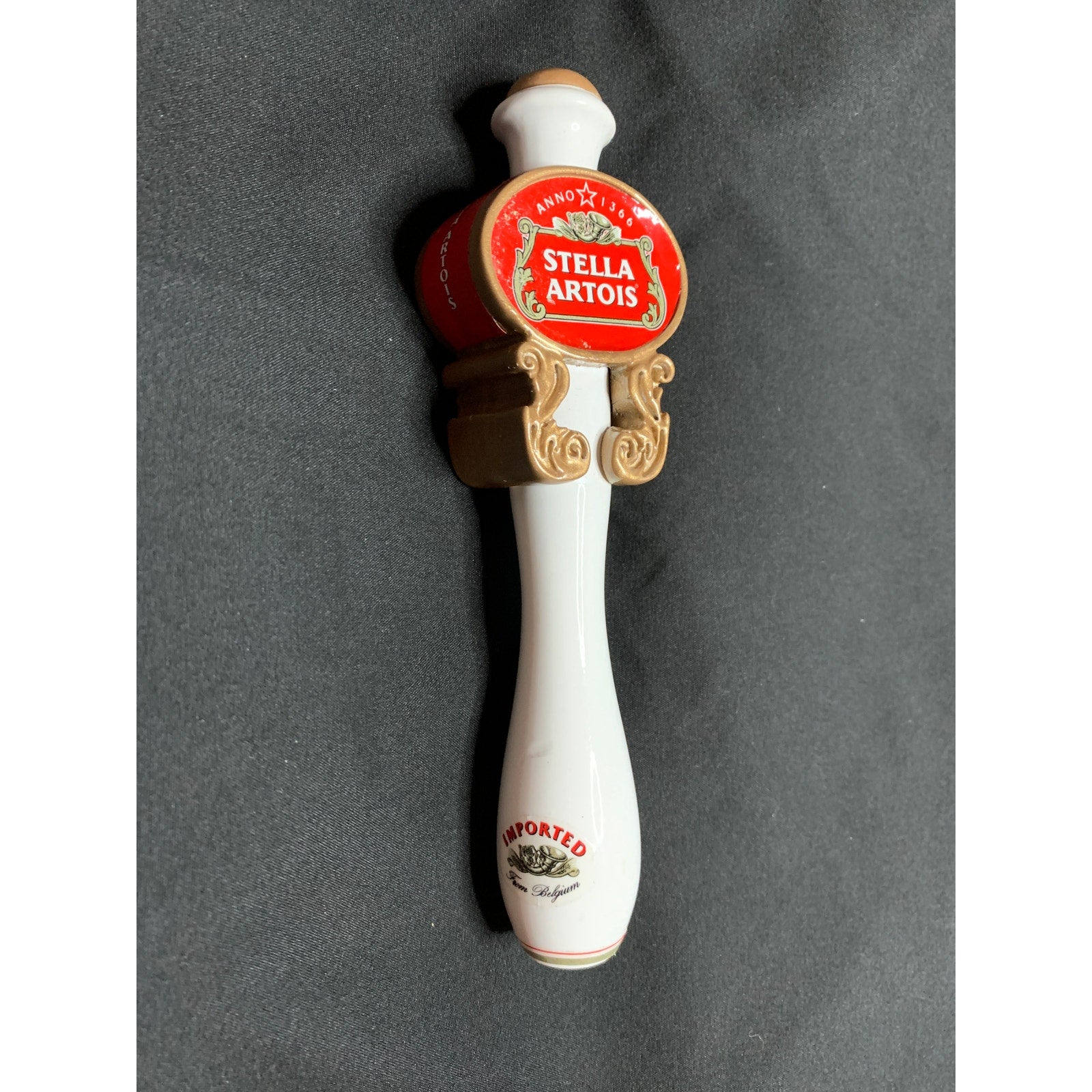 Stella Artois Beer Tap Handle White Red Gold Anno 1366 Belgium 8.25 Inch
