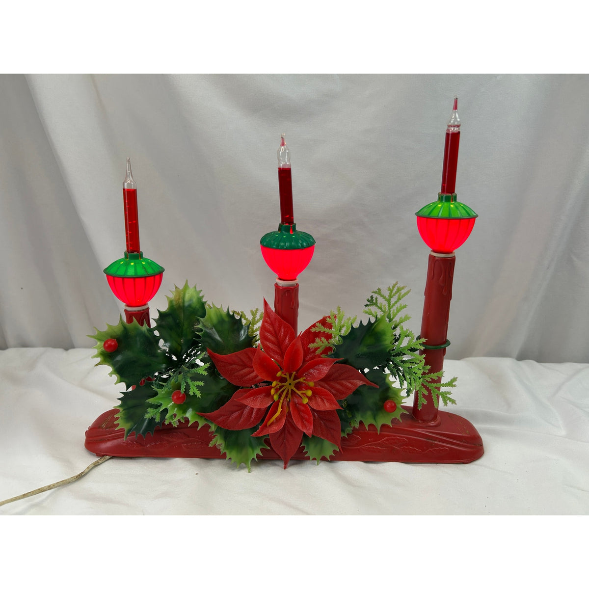 Vintage 3 Bubble Light Christmas Candolier Poinsettia Holly Centerpiece Works