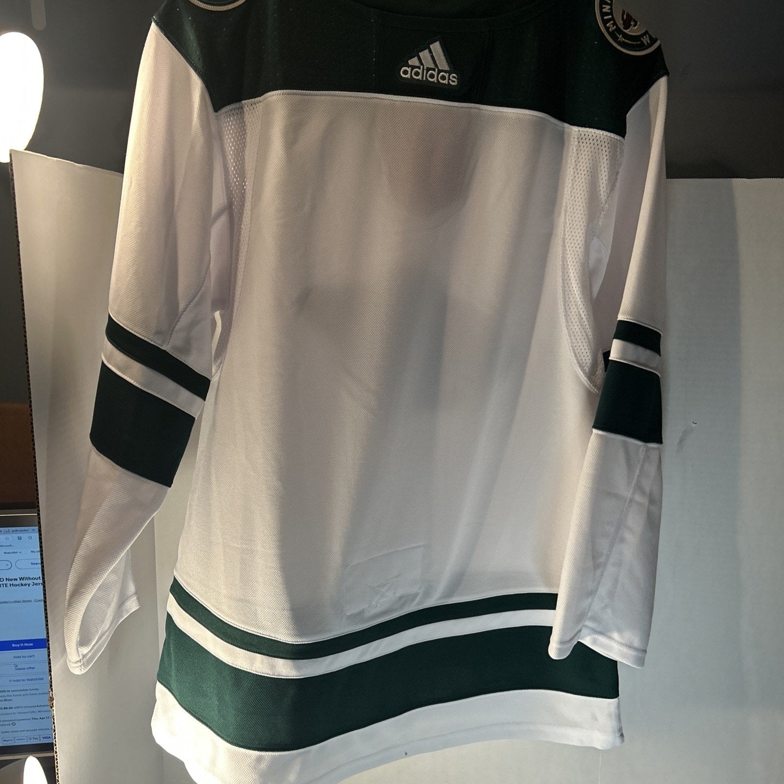 Minnesota Wild Adidas Jersey White Size 46 Climalite NHL Hockey Fight Strap New