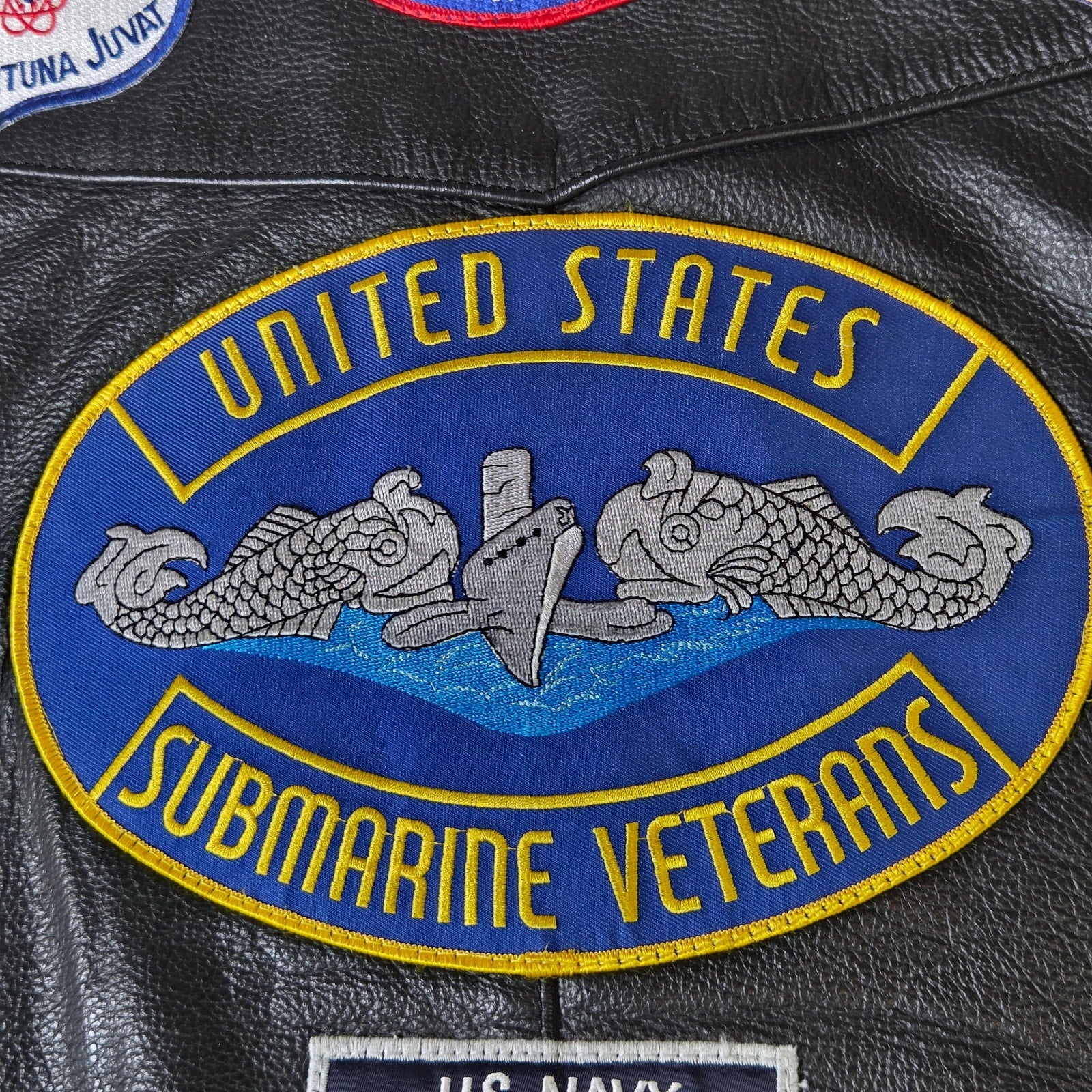U.S. Navy Submarine Veterans Leather Vest Size 50 Cold War Patch Covered