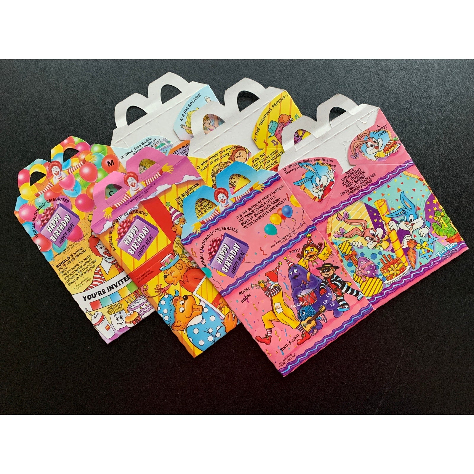 1994 McDonalds Happy Birthday Happy Meal 2 Complete Sets Toys Bags Boxes Lot