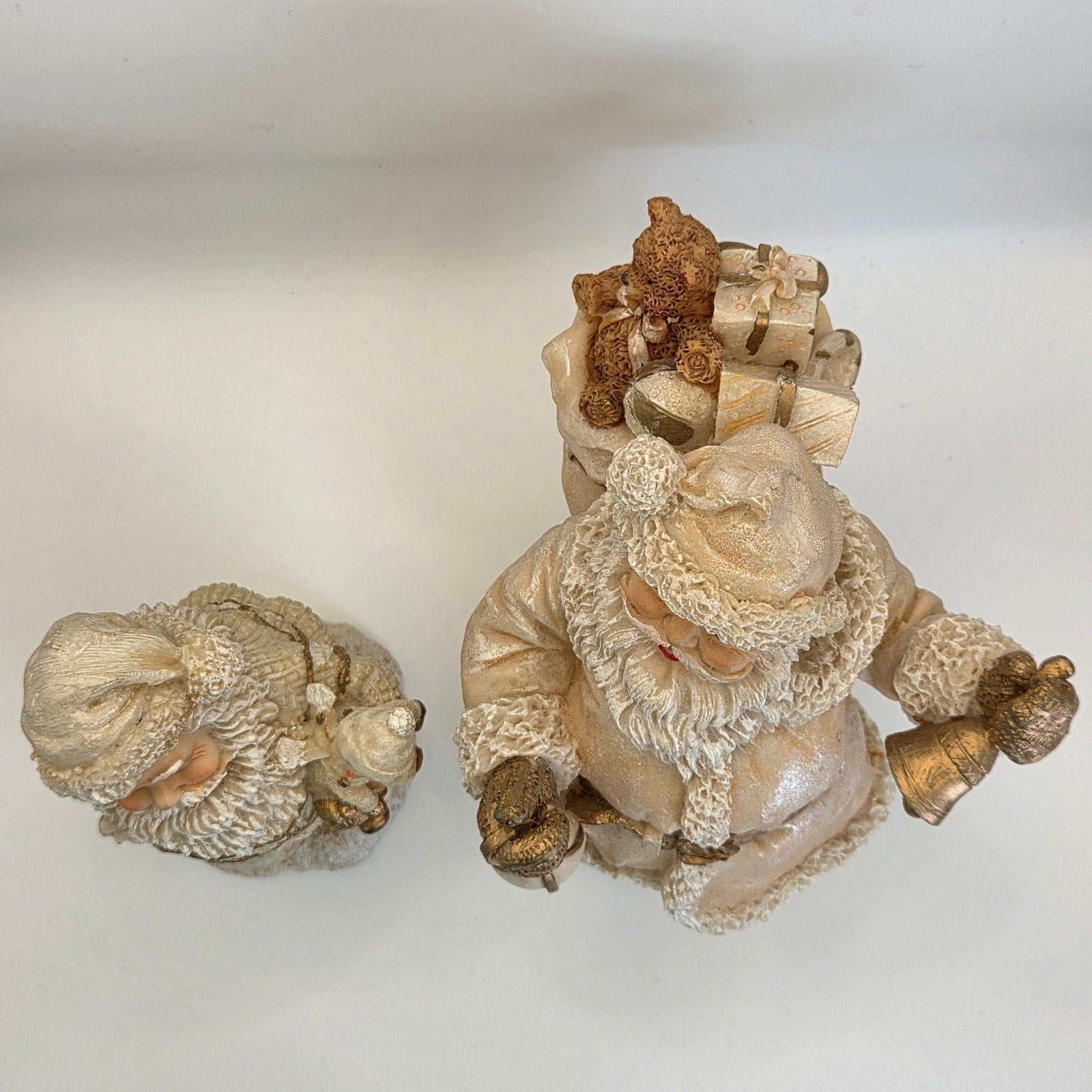 Lot of 2 White Santa Claus Figurines – Gold & Cream Christmas Holiday Decor