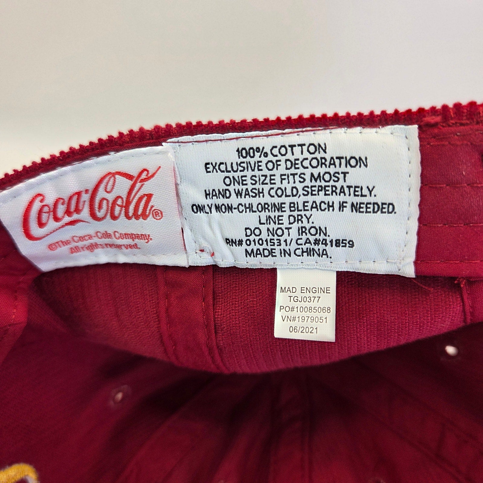 Coca Cola Red Corduroy Hat Multicolor Coke Logo Adjustable Strapback Cap