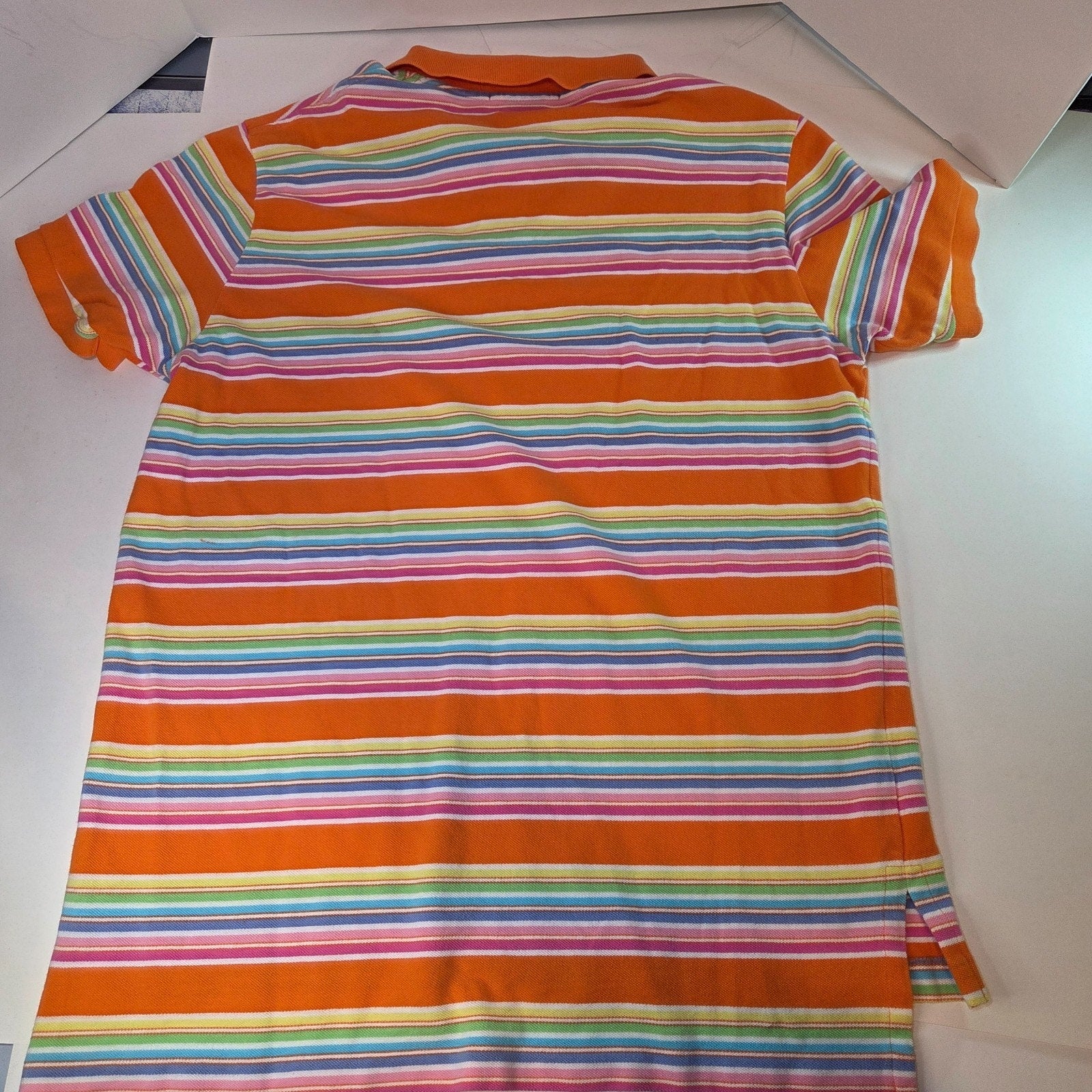 Polo Ralph Lauren XL Custom Fit Stripe Polo Shirt Orange Multicolor Short Sleeve