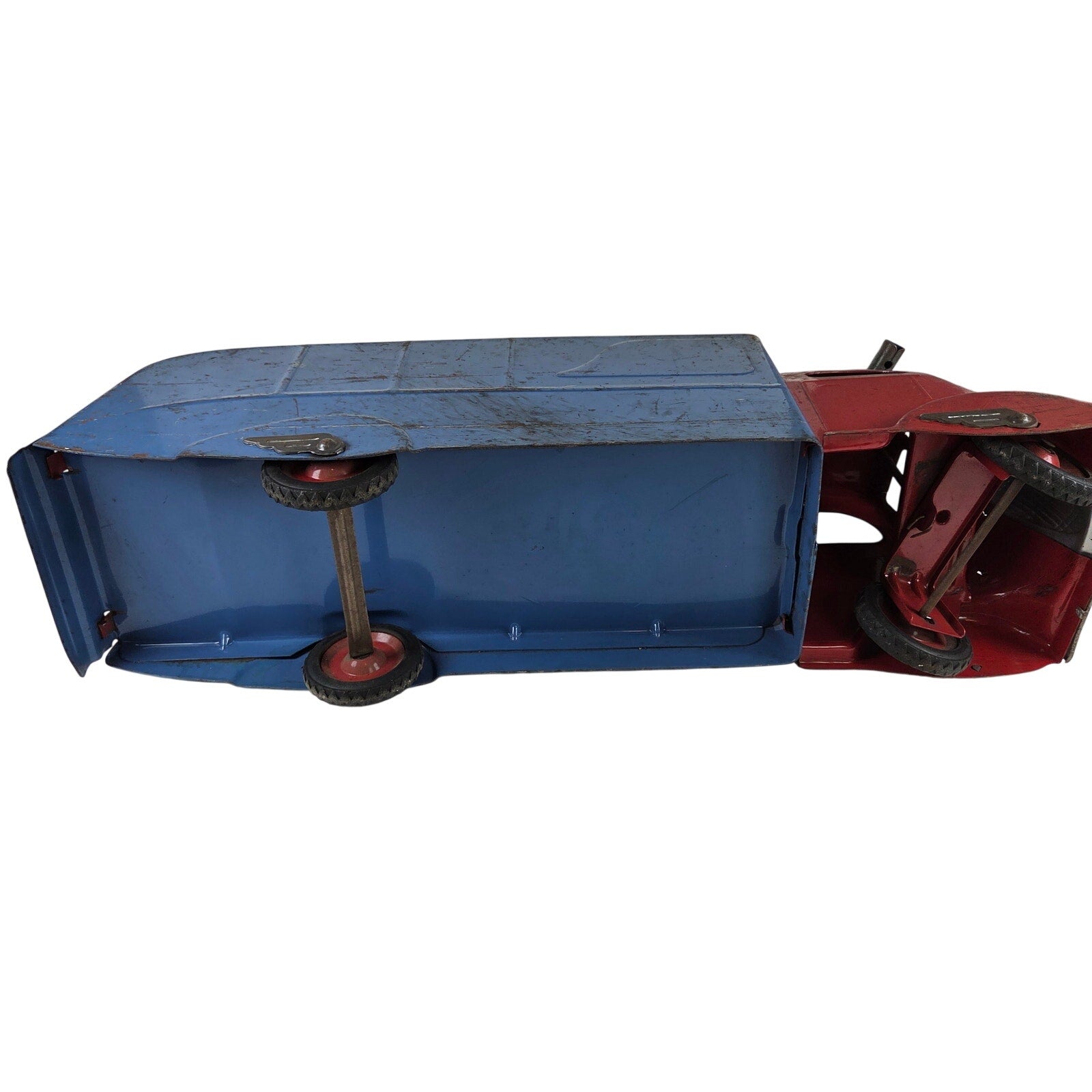Louis Marx Ride On Toy Truck Vintage Pressed Steel Snap Mascot Graphic
