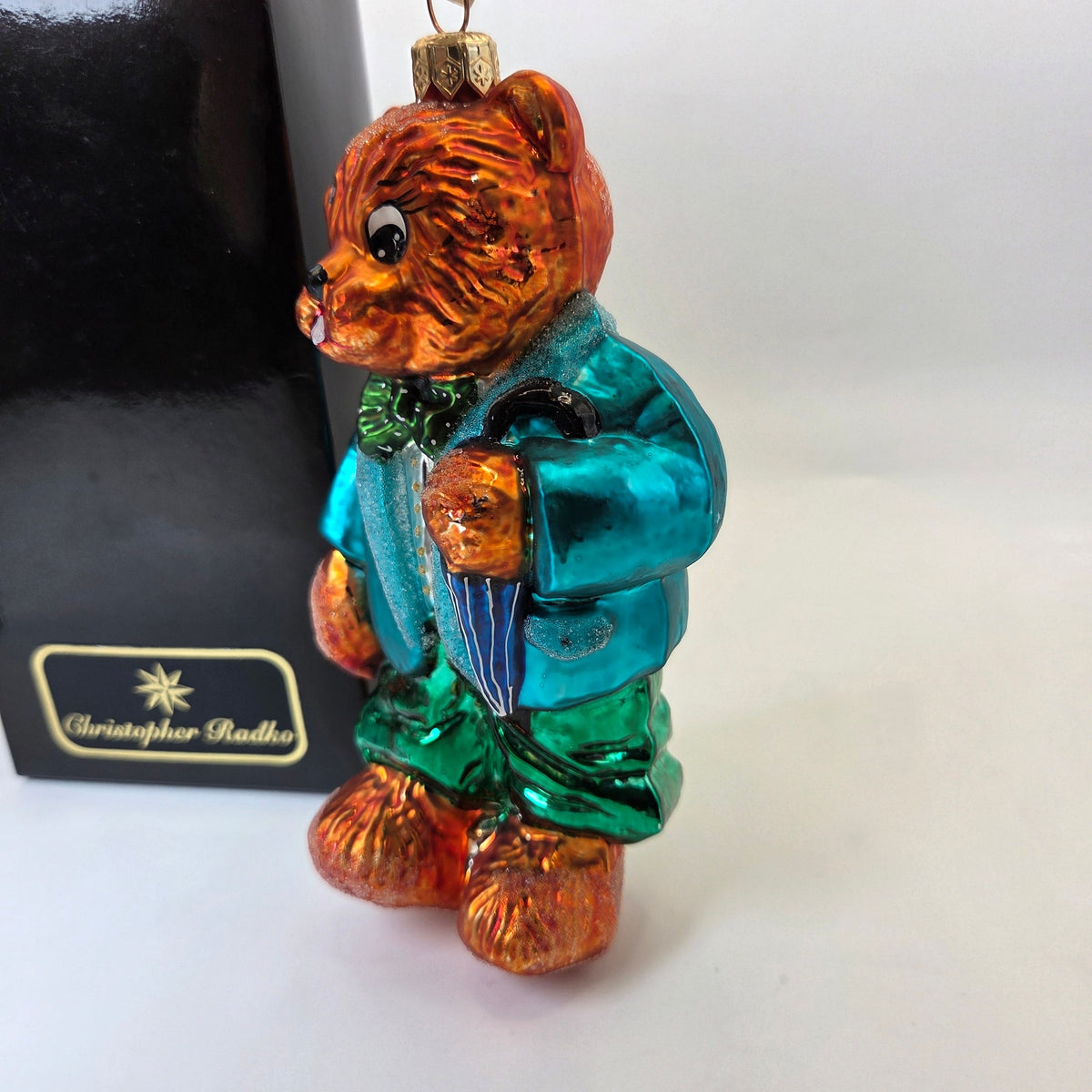 Christopher Radko Uncle Fuzzywuz Bear Glass Christmas Ornament 1998 W Tag