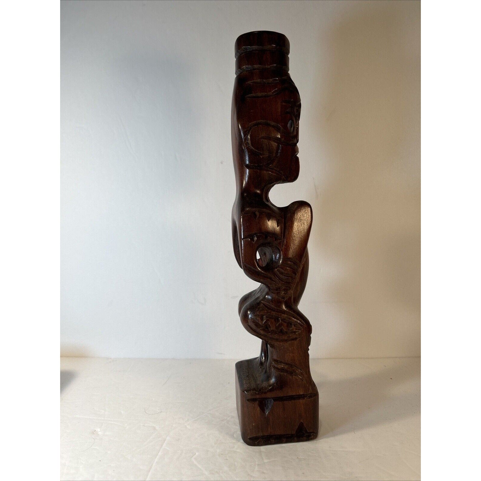Vintage Māori Tiki Carving | 13.5-in Hand-Carved NZ Wood Statue Polynesian Art