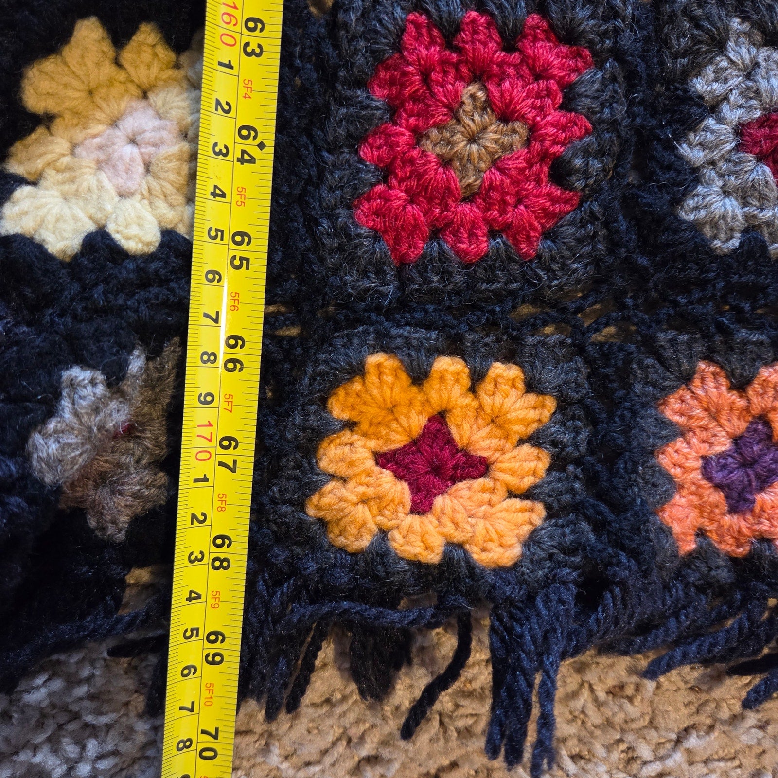 Vintage Handmade Granny Square Crochet Afghan Throw Blanket Roseanne Style