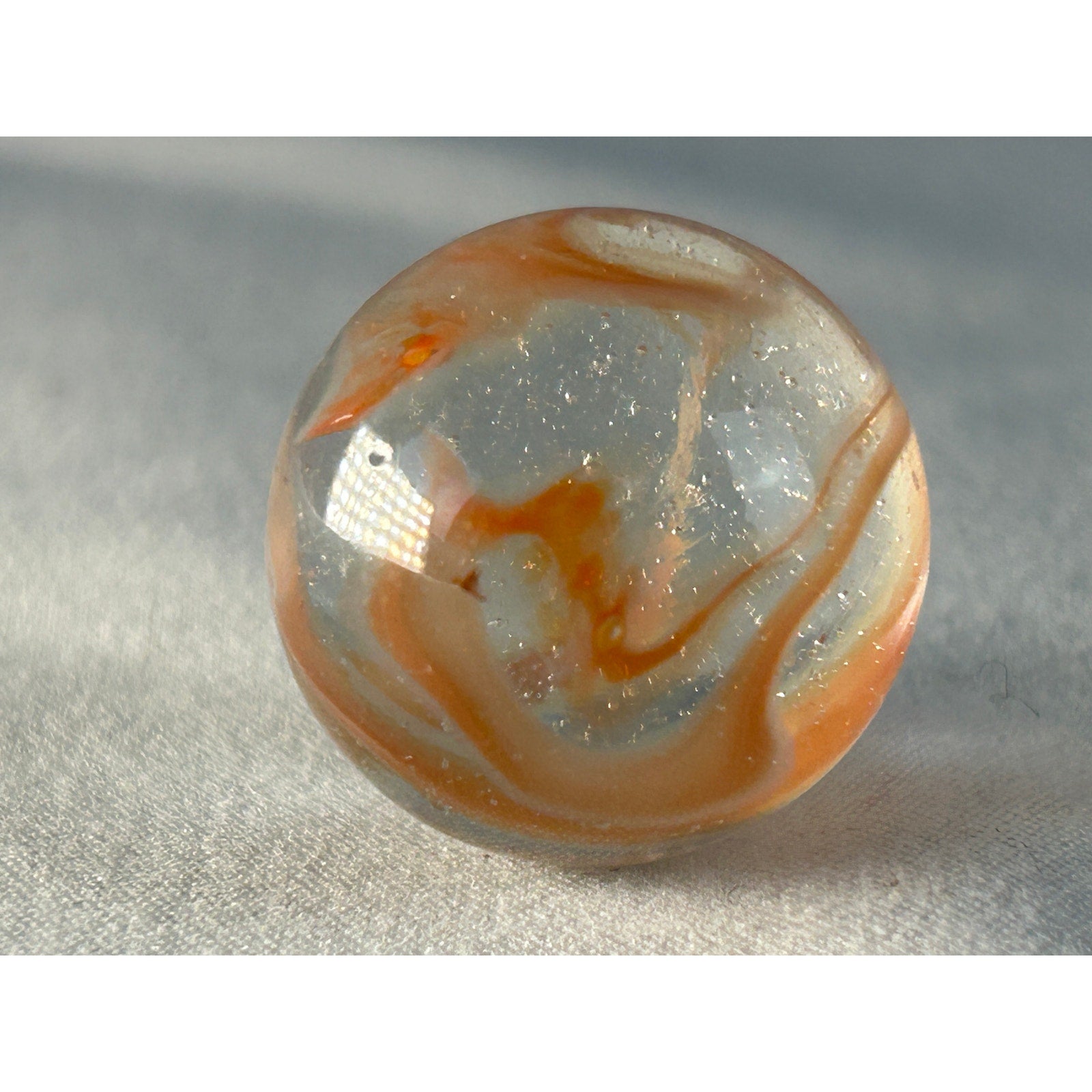 Art Glass Marble Orange Ribbon Swirl Clear Base 0.70 Inch