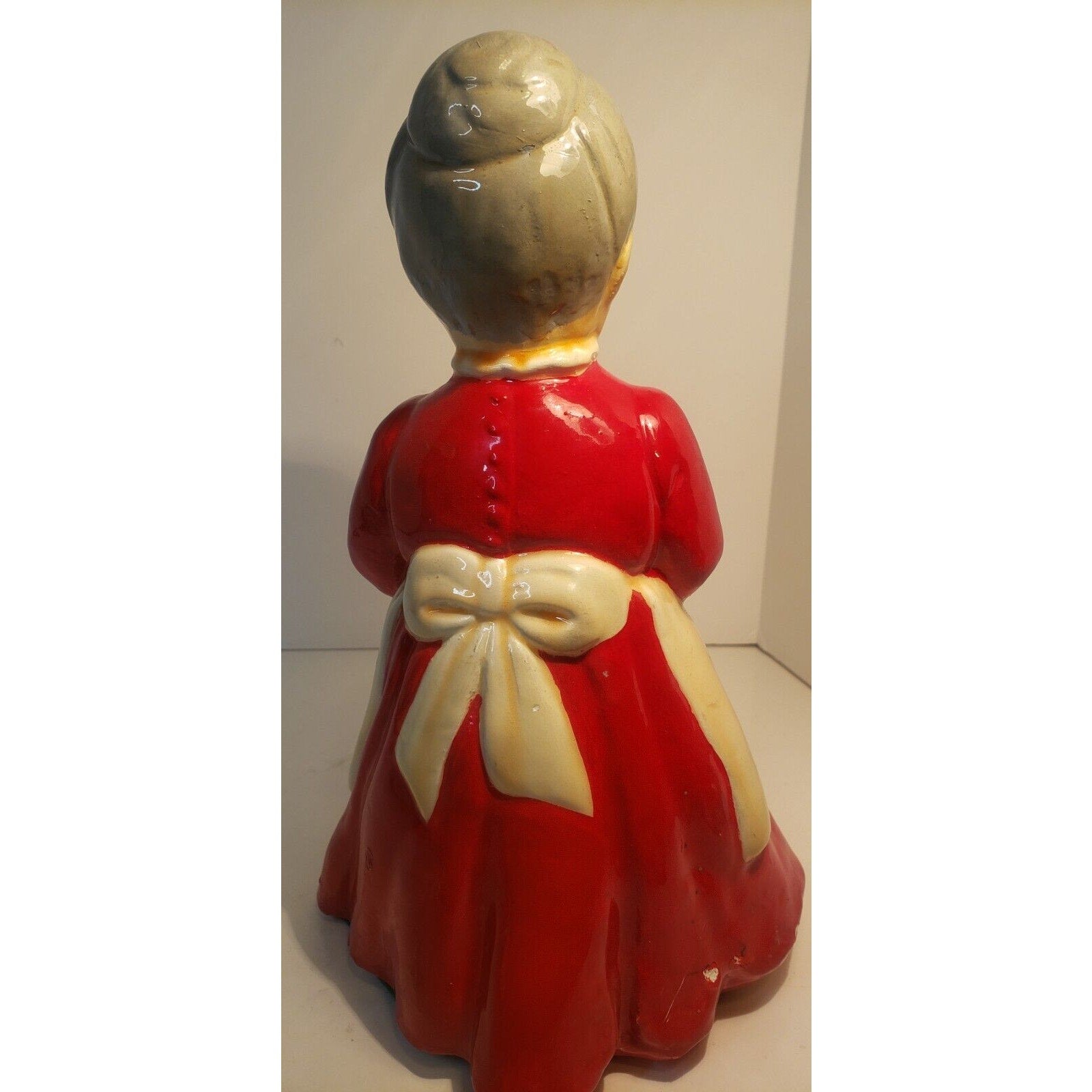 Vintage Ceramic Mrs. Claus Figurine Hand Painted Holding Stocking 10" Holiday