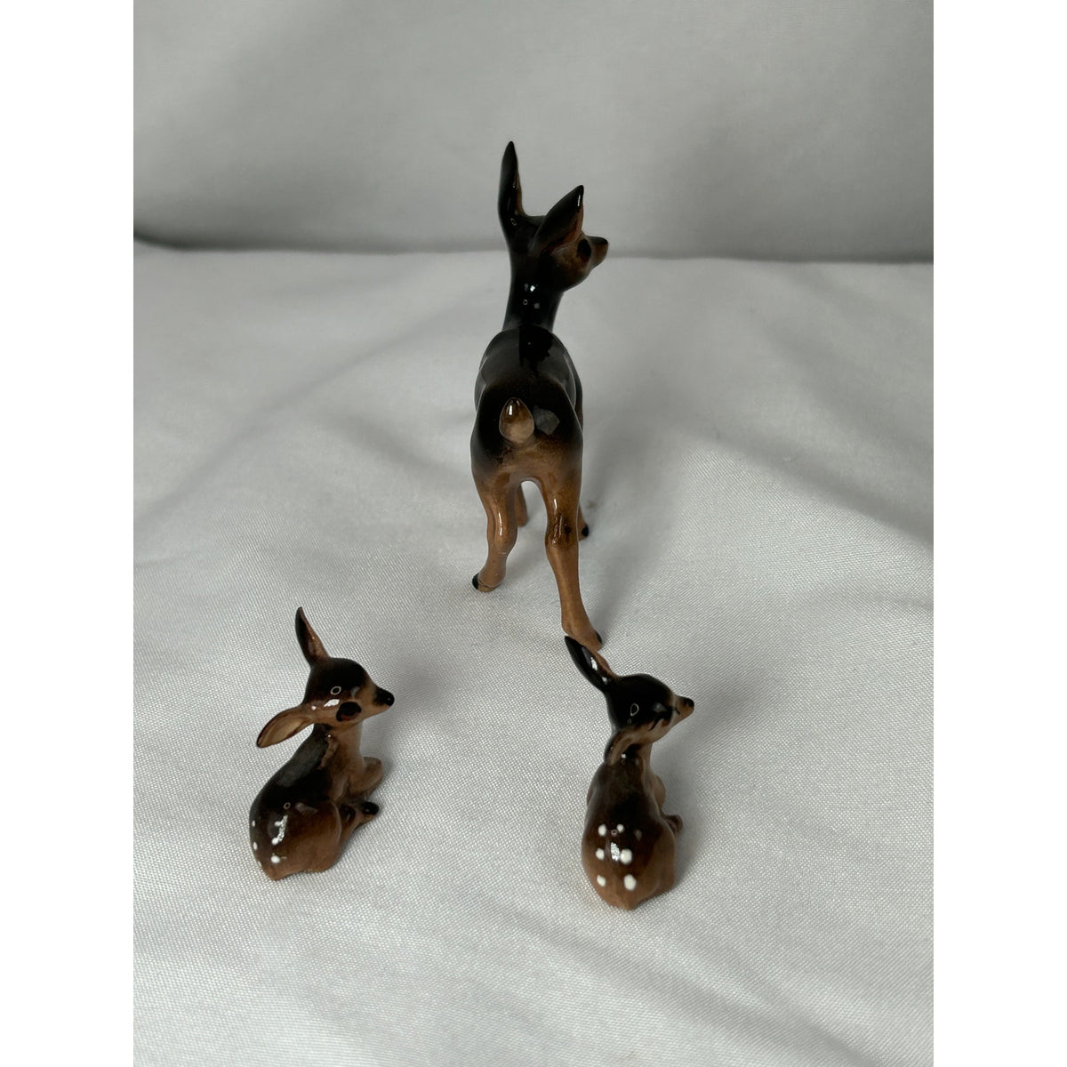 Vintage MCM Miniature Deer Family Figurines Doe 2 Fawns Ceramic Bambi Style