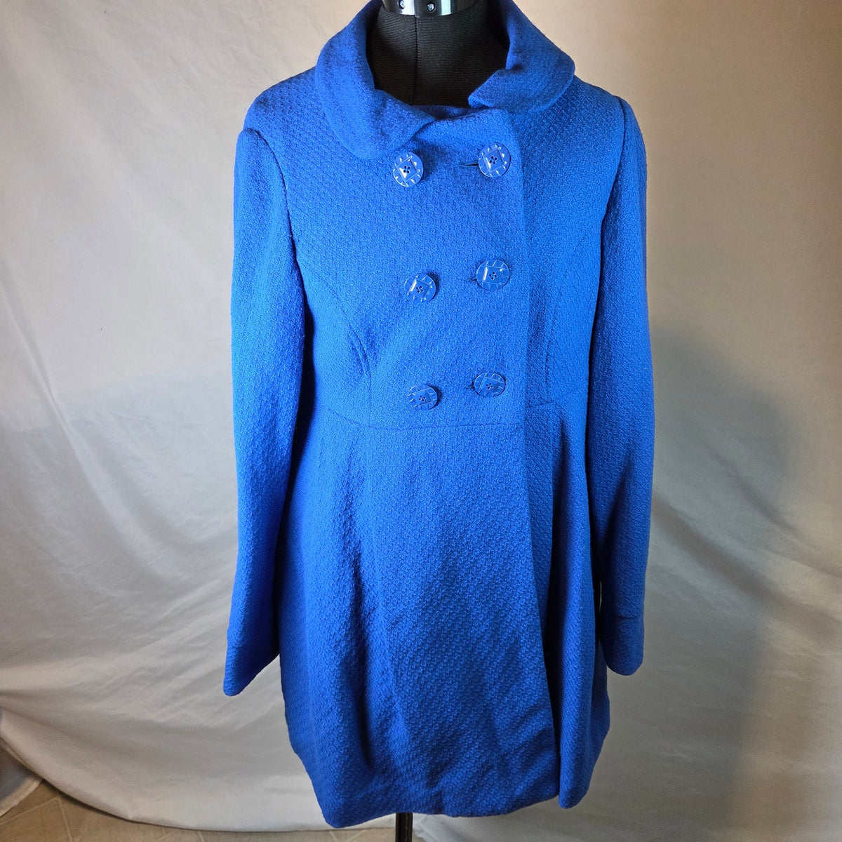 LUX Women's Wool Blend Double Breasted Swing Coat Blue Size M Peacoat Jacket