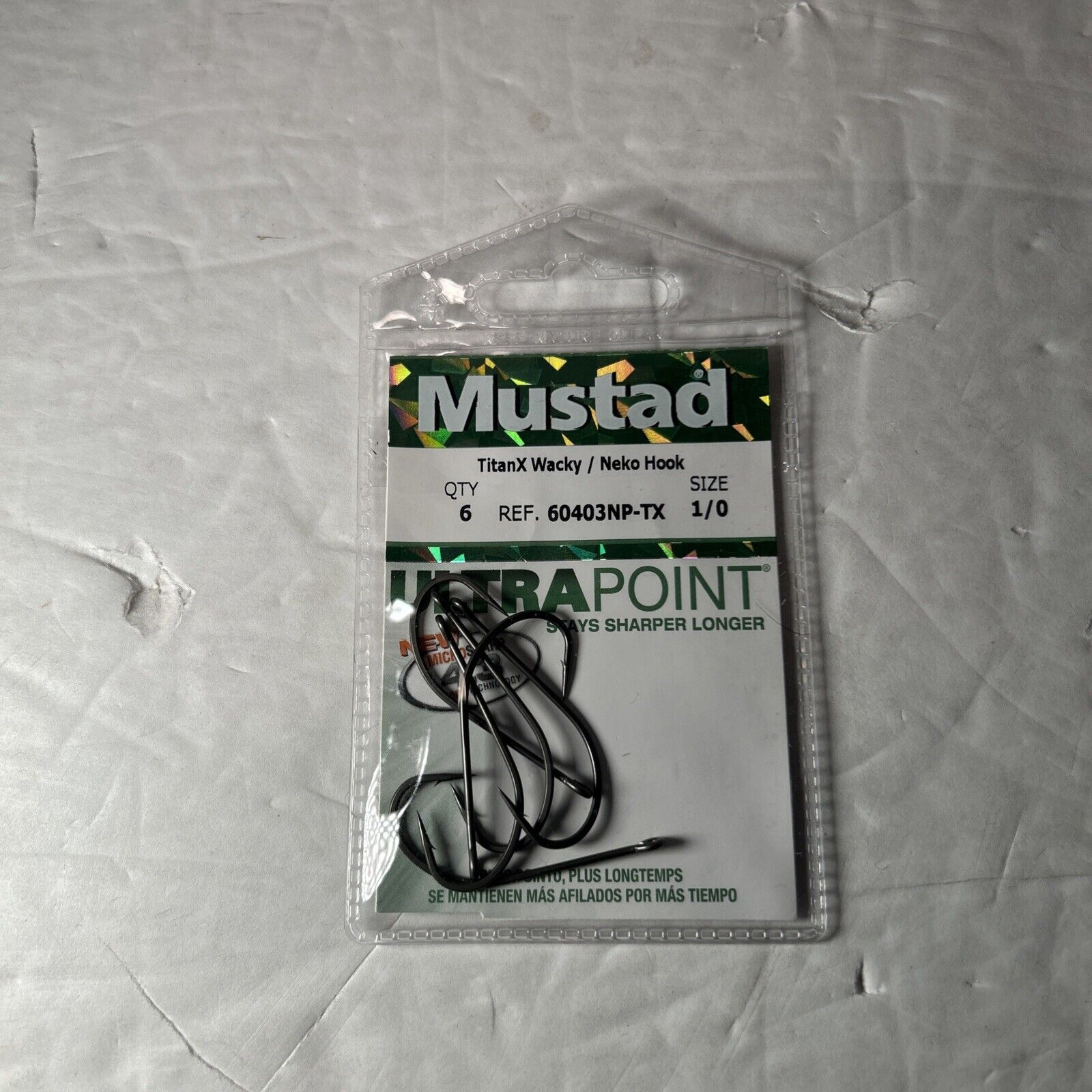 6 Mustad TitanX Wacky / Neko Hook 60403NP-TX Size 1/0