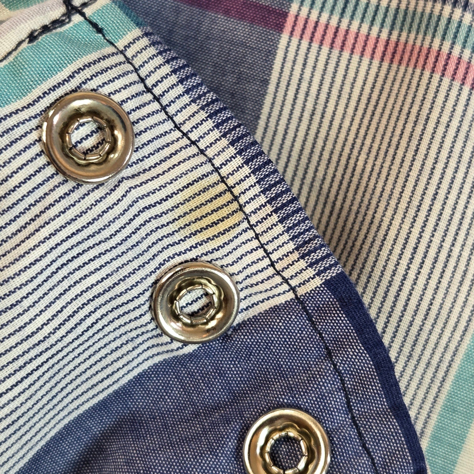 Wrangler 3XT Tall Man Pearl Snap Western Shirt Blue Plaid Flawed Sleeves