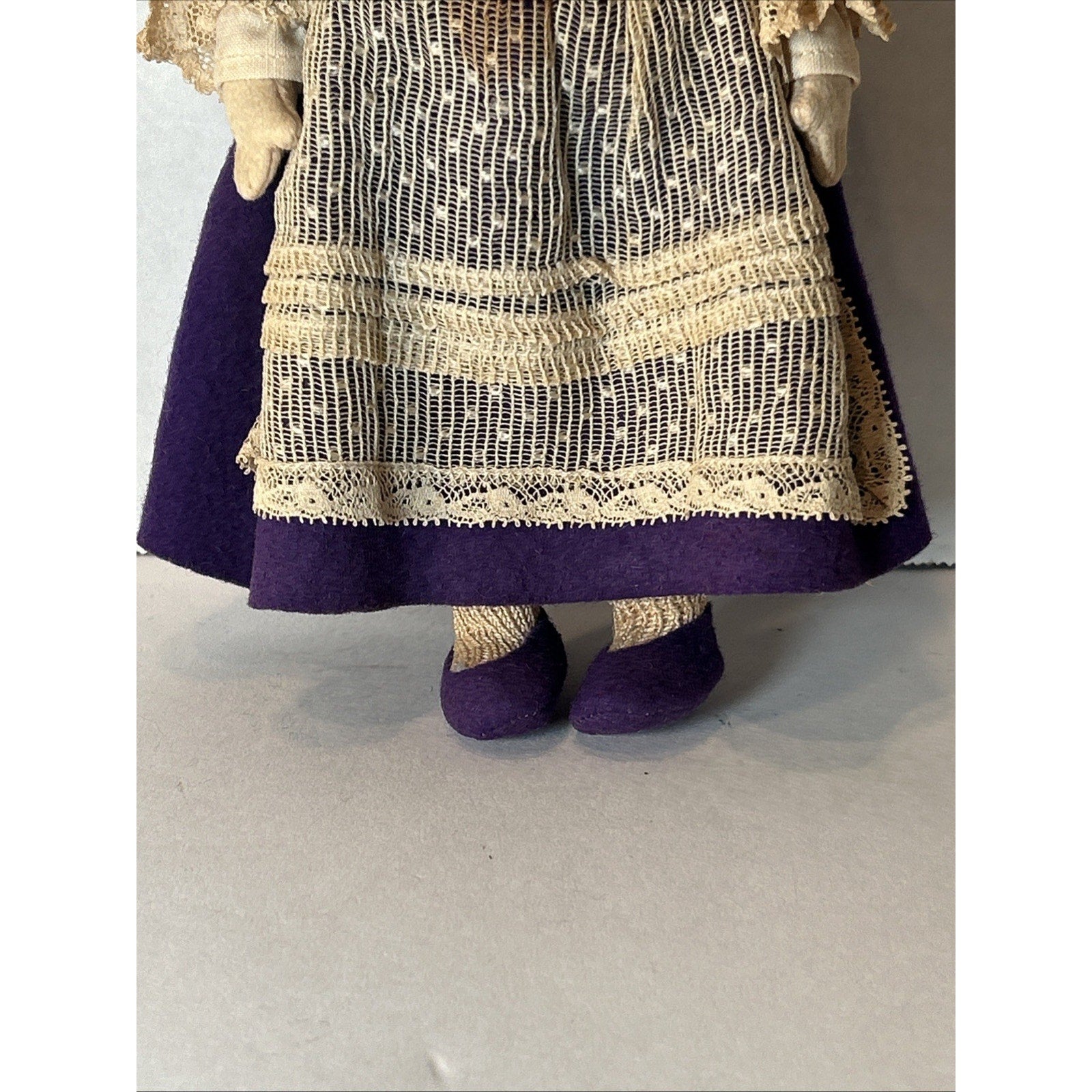 Antique Italian Lenci-Style Felt Doll w/ Flower Pot 11” Val Gardena c.1920s
