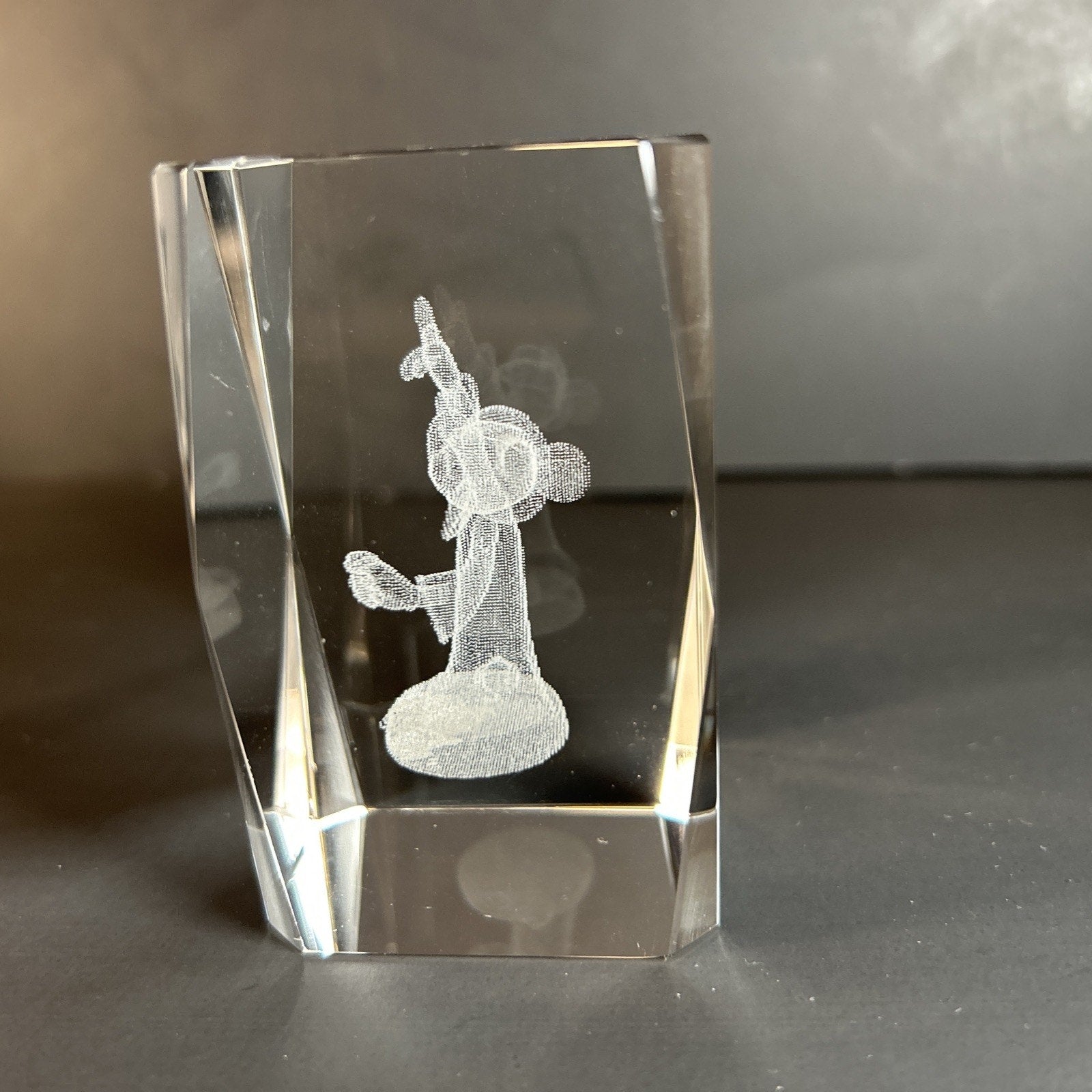 Wizard Mickey Mouse 3d Etched Disney Crystal Glass 3"x2" Paper Weight
