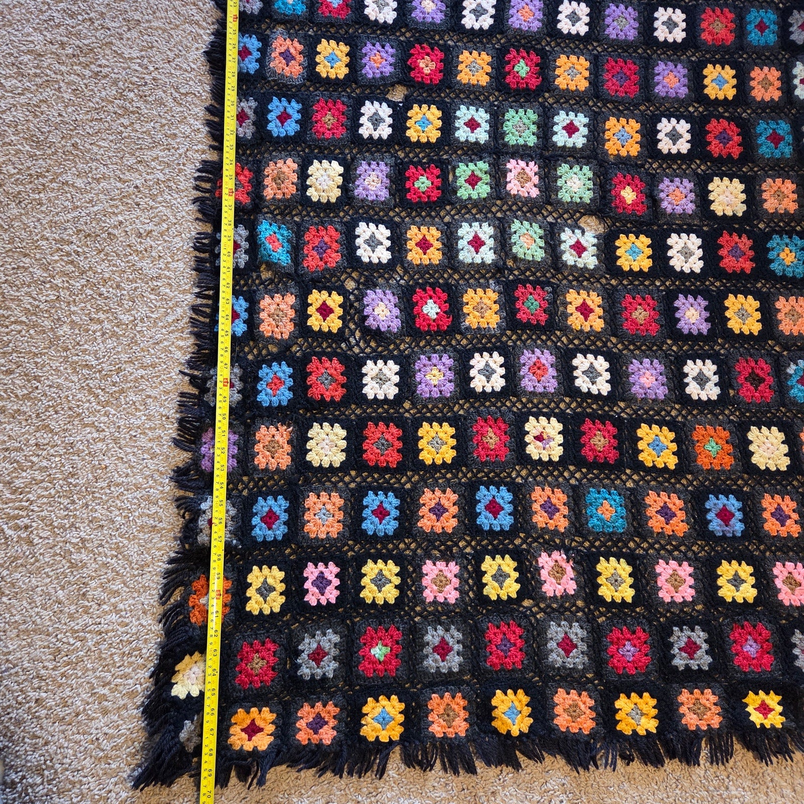 Vintage Handmade Granny Square Crochet Afghan Throw Blanket Roseanne Style