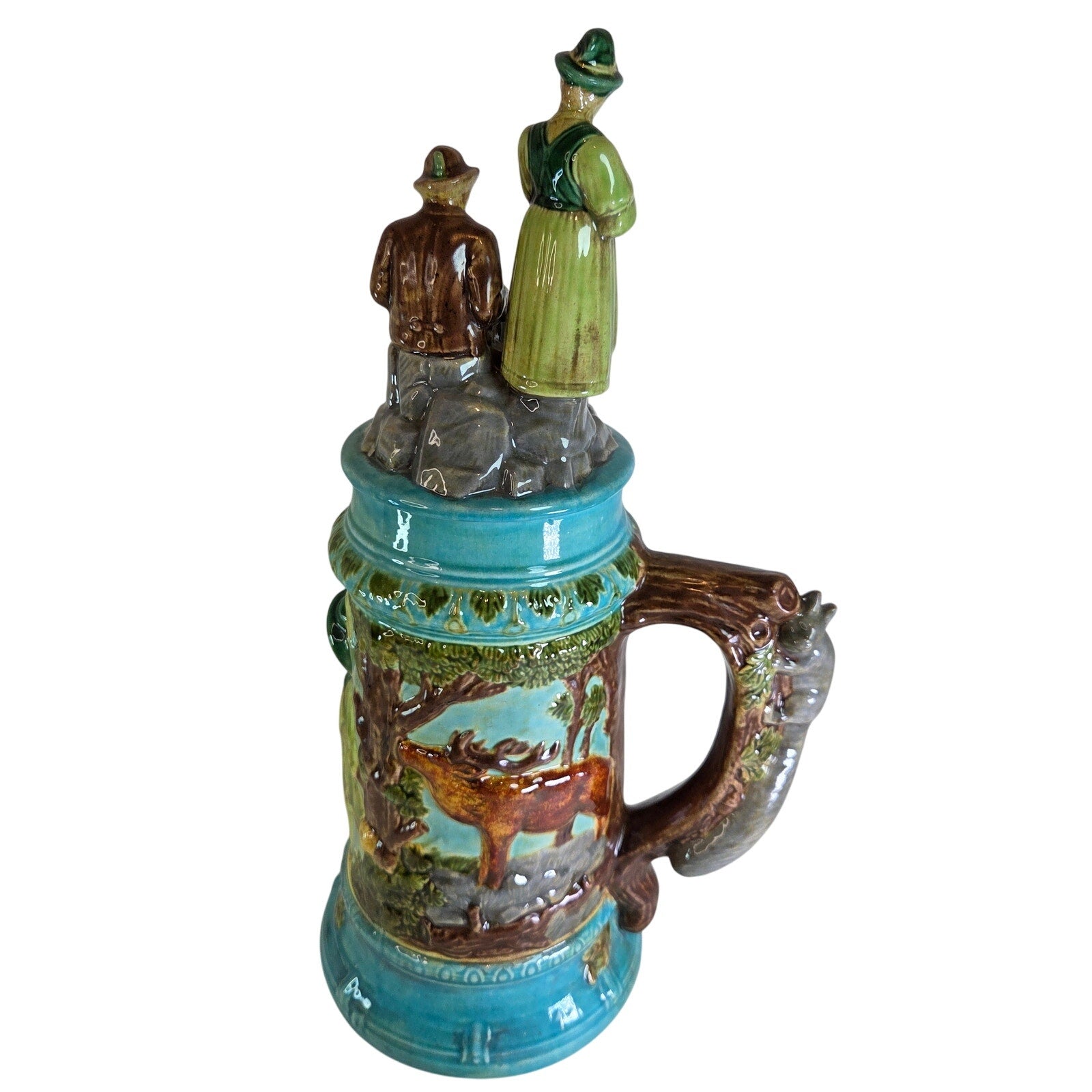 Hand‑Signed “By Mimi 1976” Ceramic Stein – Standing & Seated Figures Lid
