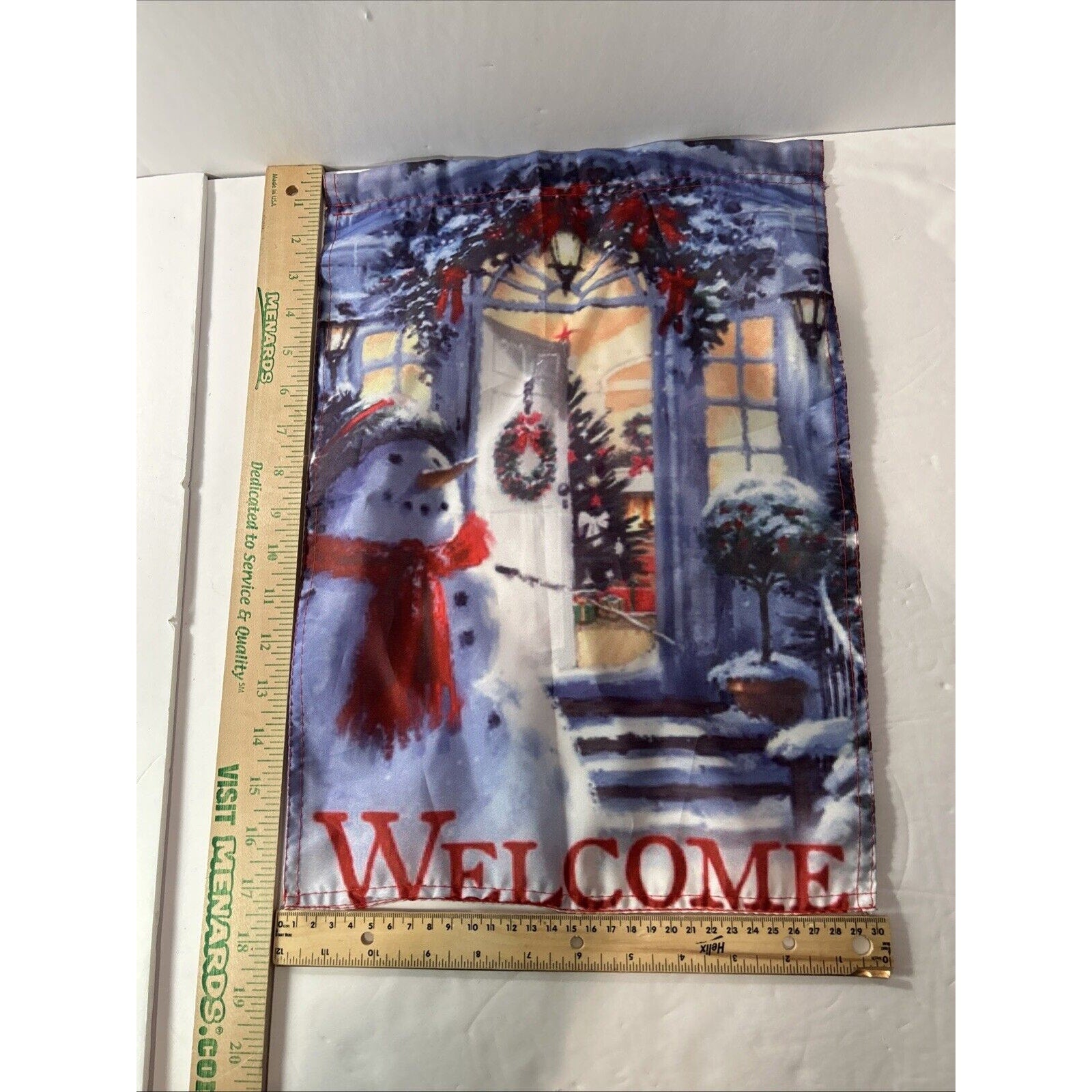 Lot of 2 Snowman Garden Flags Welcome & Patriotic Winter 17x12