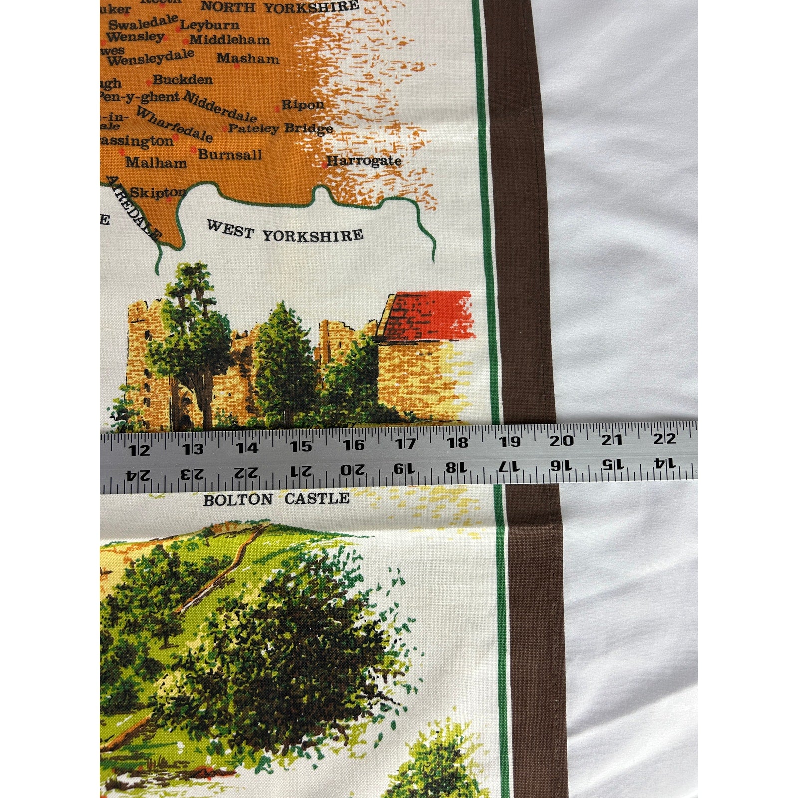 Vintage Yorkshire Dales Tea Towel Map England Cotton Clive Mayor