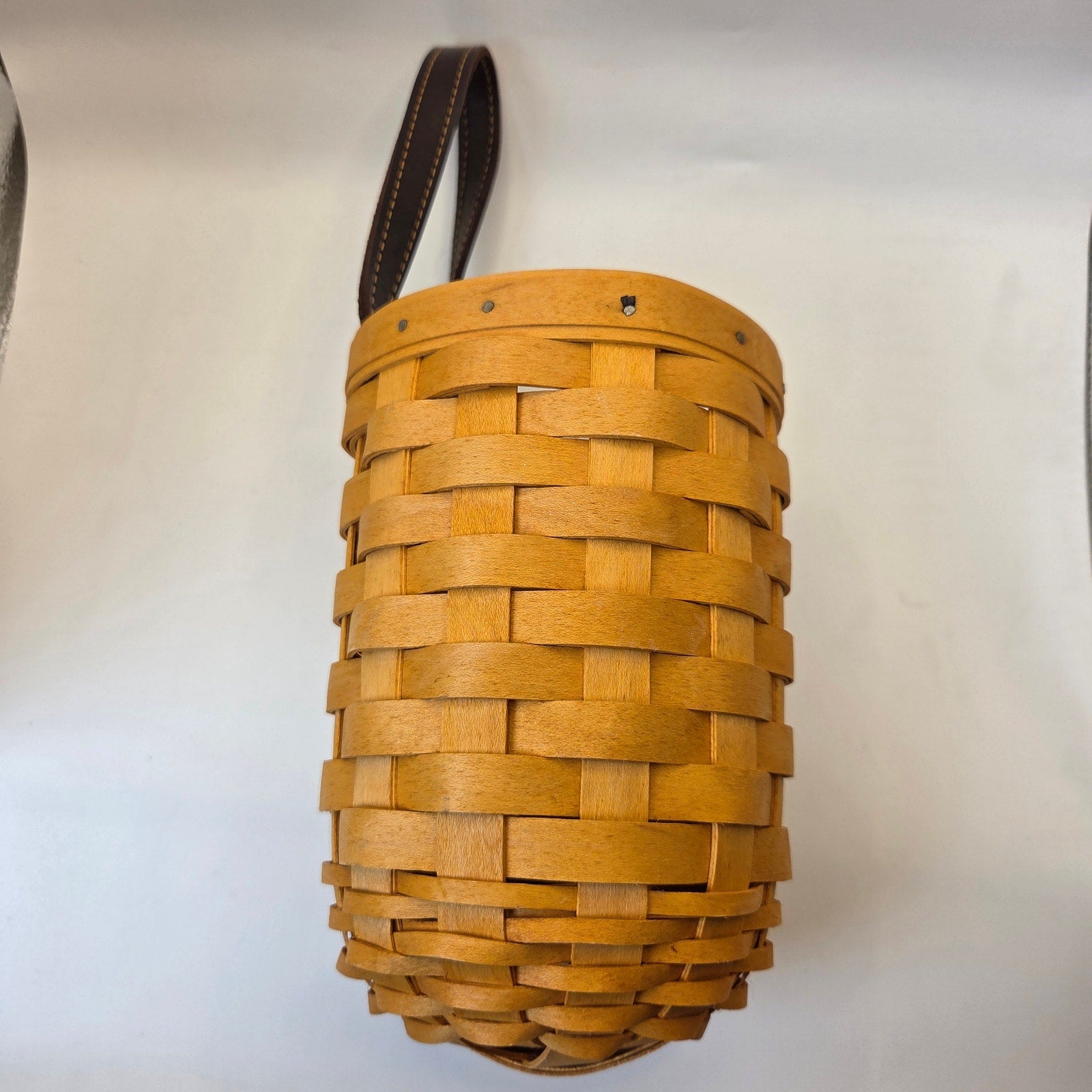 Longaberger 2002 Handwoven Hanging Wall Basket Leather Handle with Insert USA