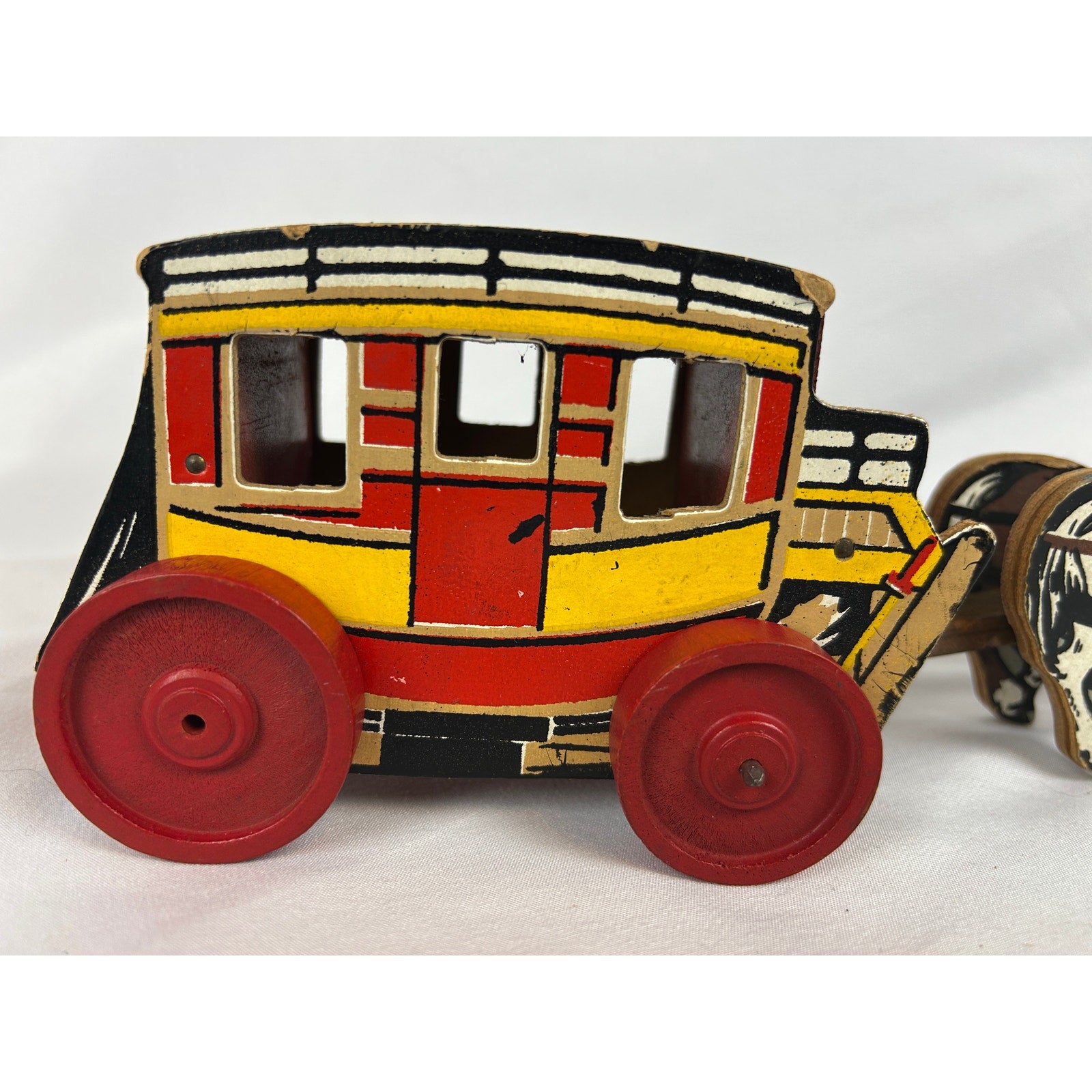 Vintage Keystone Frontier Stagecoach Wood Toy Horse Wagon 1950s