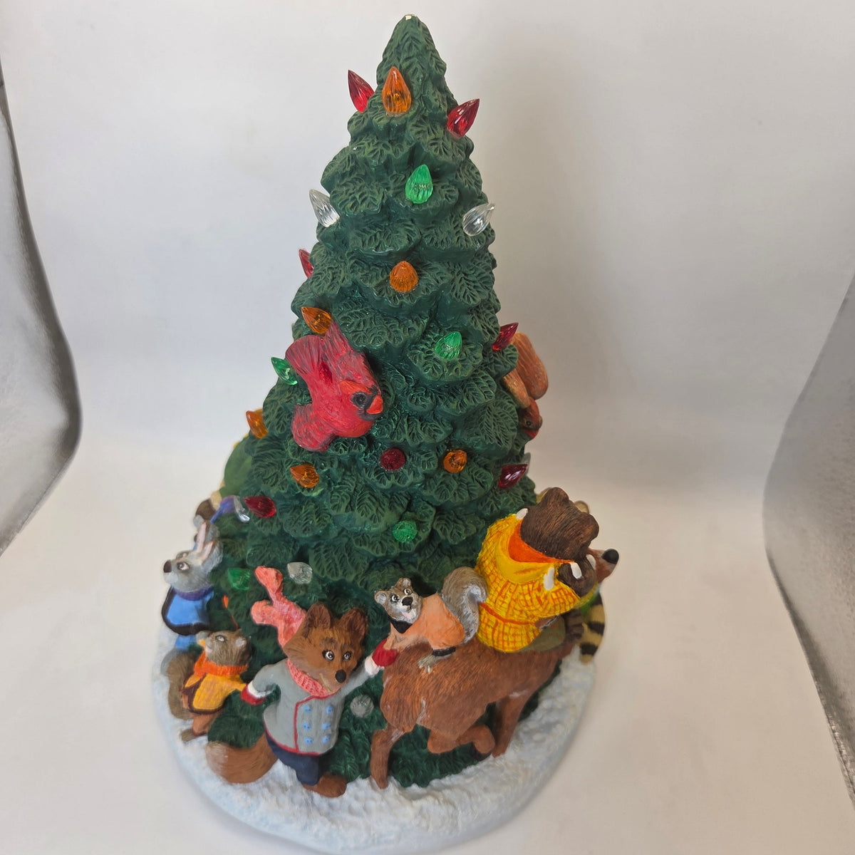 Handmade Ceramic Woodland Animal Christmas Tree Lighted Decor Rosemary 1990