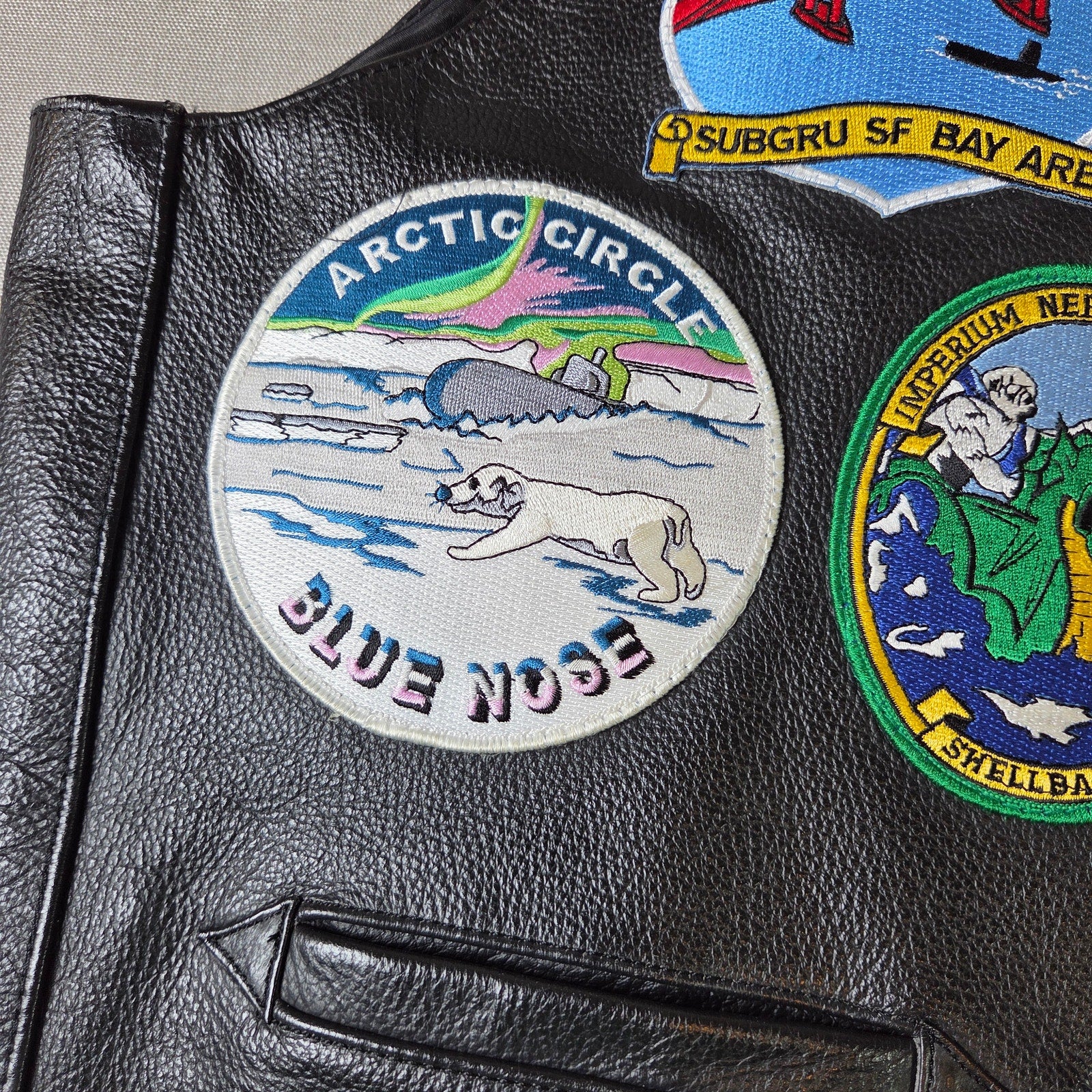U.S. Navy Submarine Veterans Leather Vest Size 50 Cold War Patch Covered