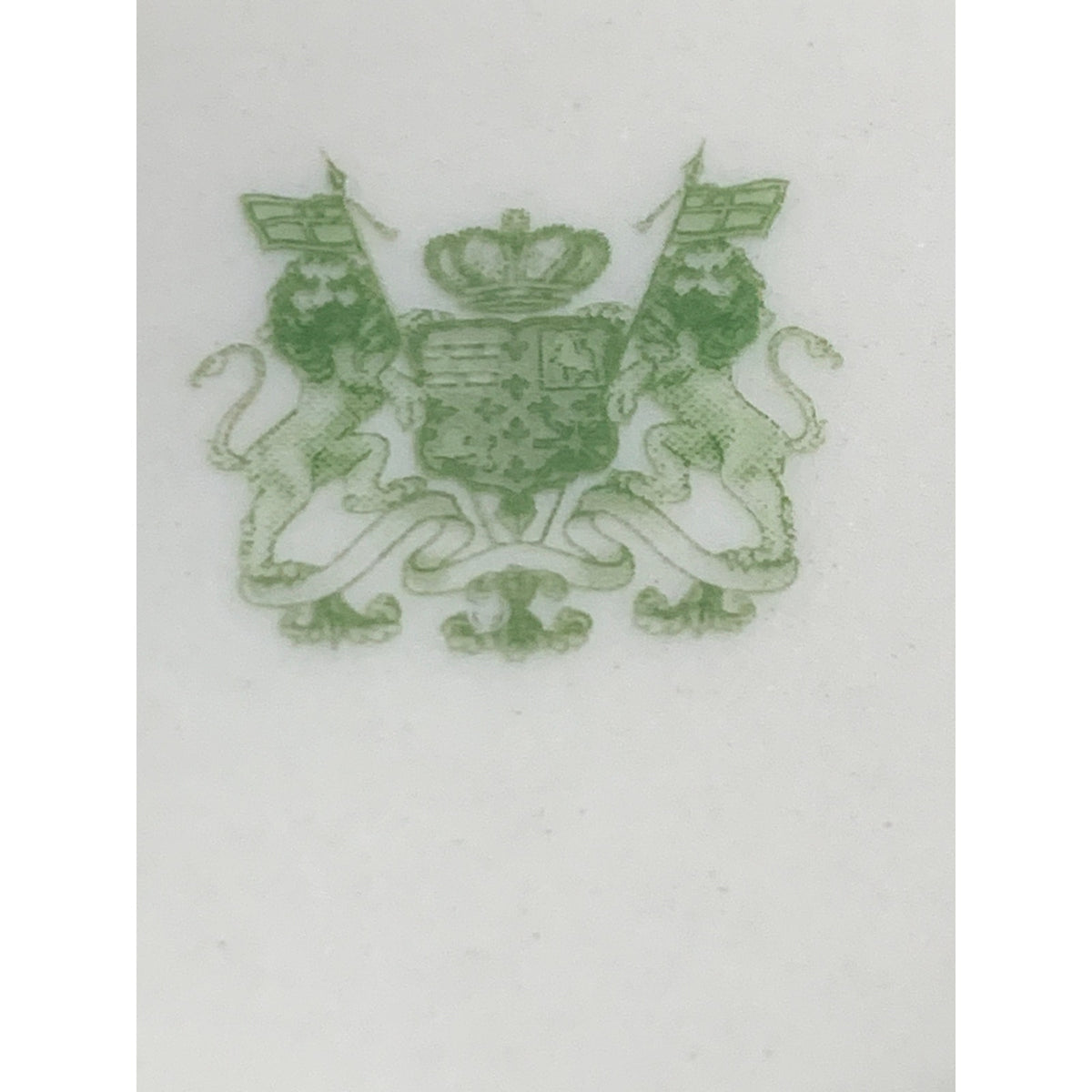 Vintage Green Transferware 2 Handle Cream Soup Cup & Saucer Scenic Floral