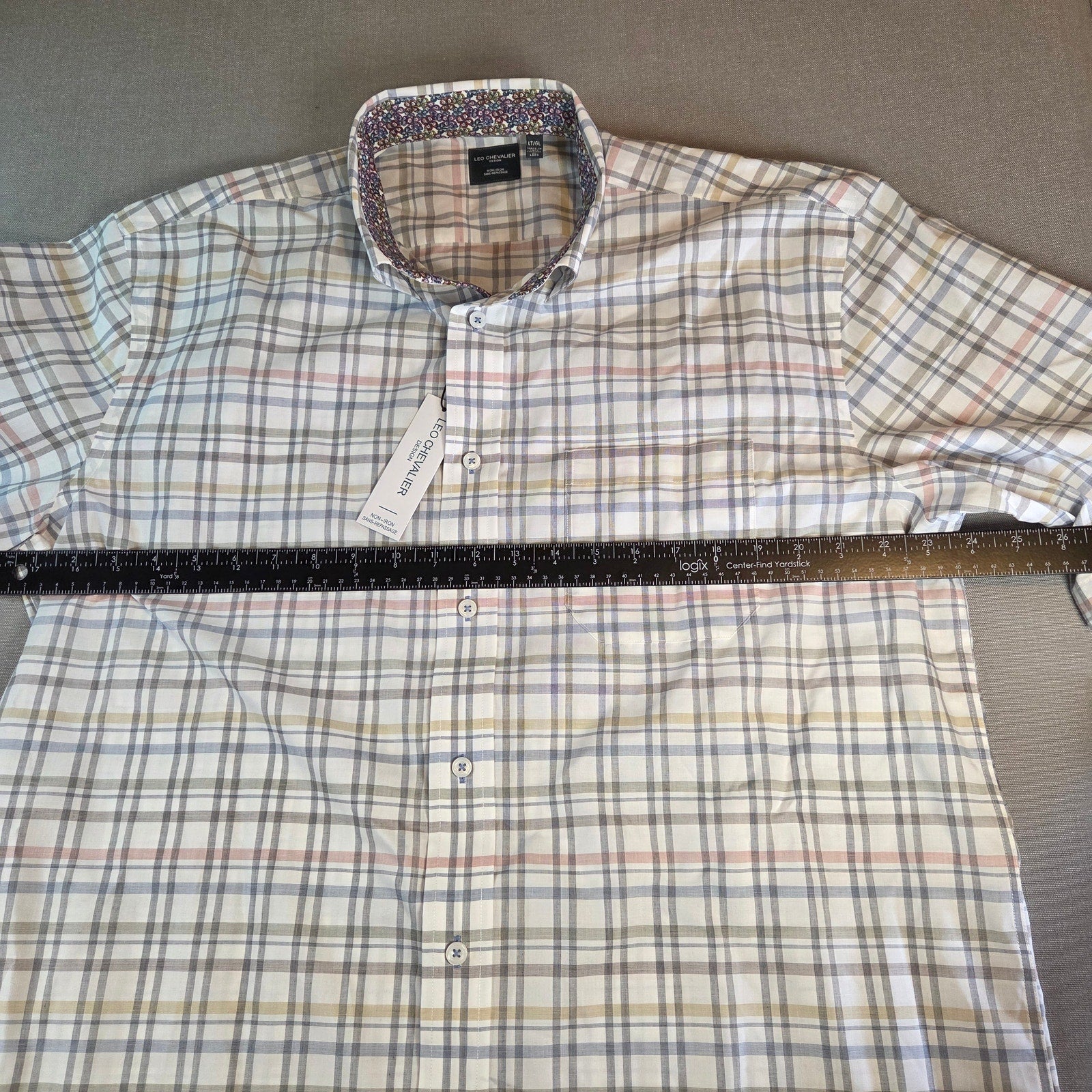 Leo Chevalier Men’s Short Sleeve Shirt LT Large Tall Plaid NWT Cotton Laos