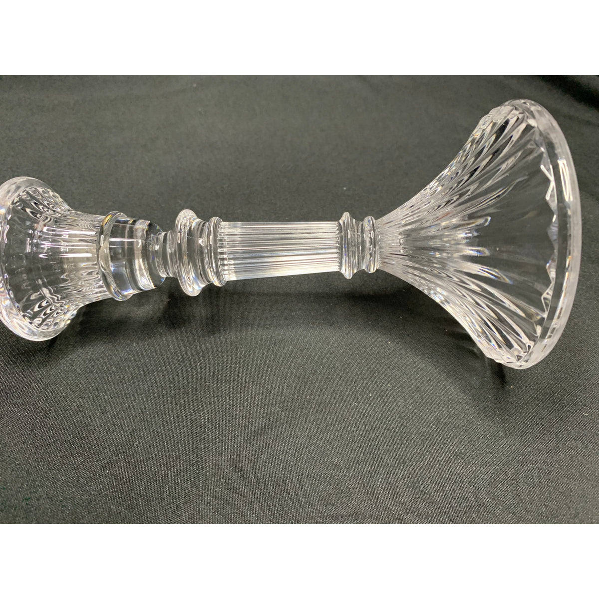 Clear Glass Taper Candle Holder Fluted Column Fan Ribbed Base Single