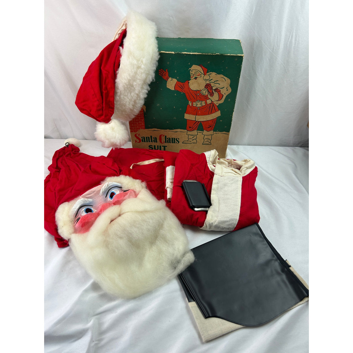 Vintage 1950s Santa Claus Suit Costume Medium 38-40 Mask Beard Box Complete
