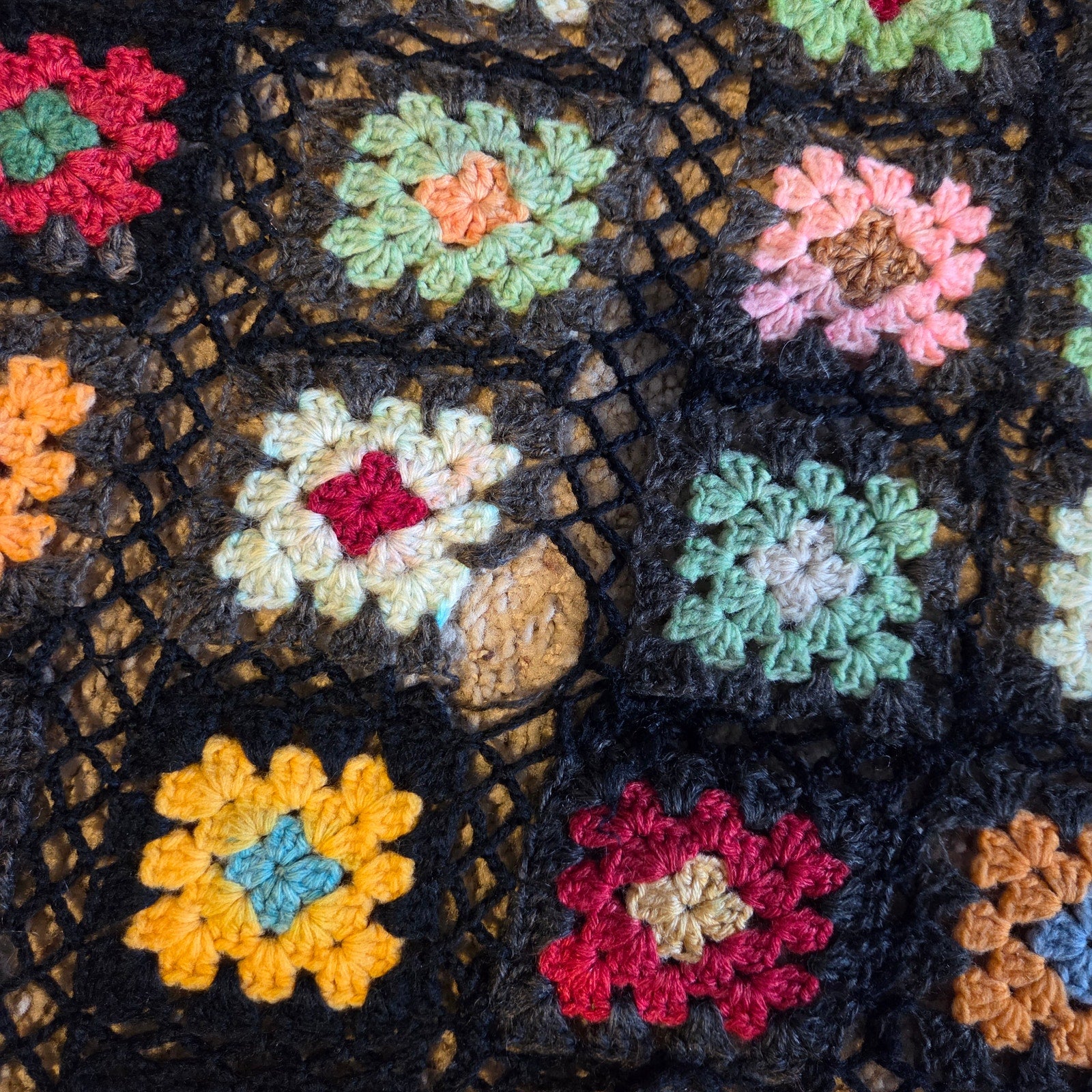 Vintage Handmade Granny Square Crochet Afghan Throw Blanket Roseanne Style