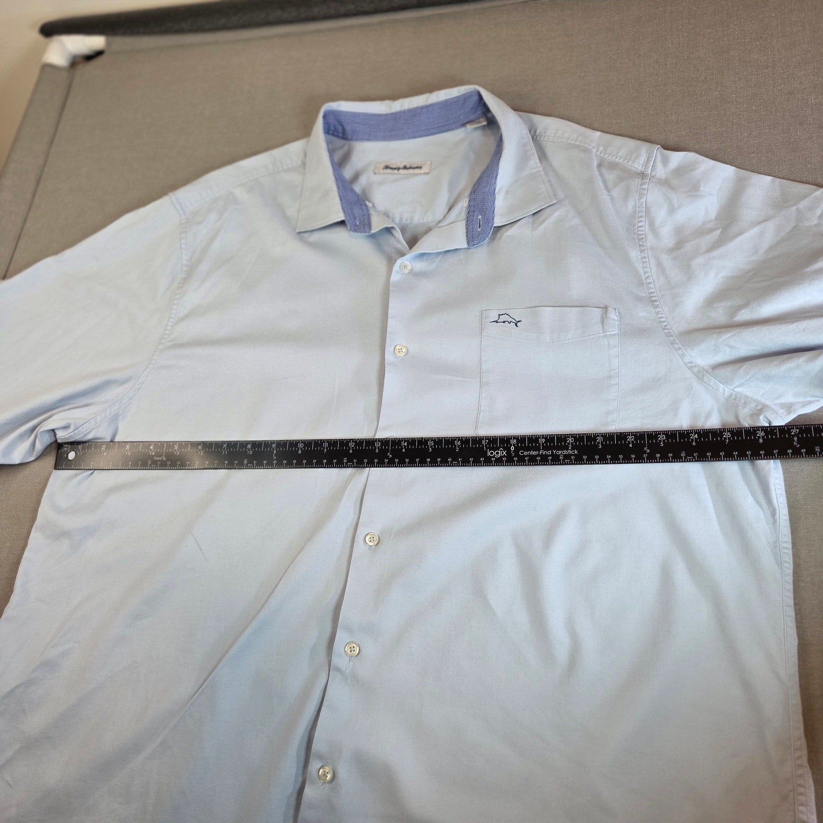 Tommy Bahama XXL Cotton Silk Blend Button Up Shirt Blue Gingham Cuff Detail