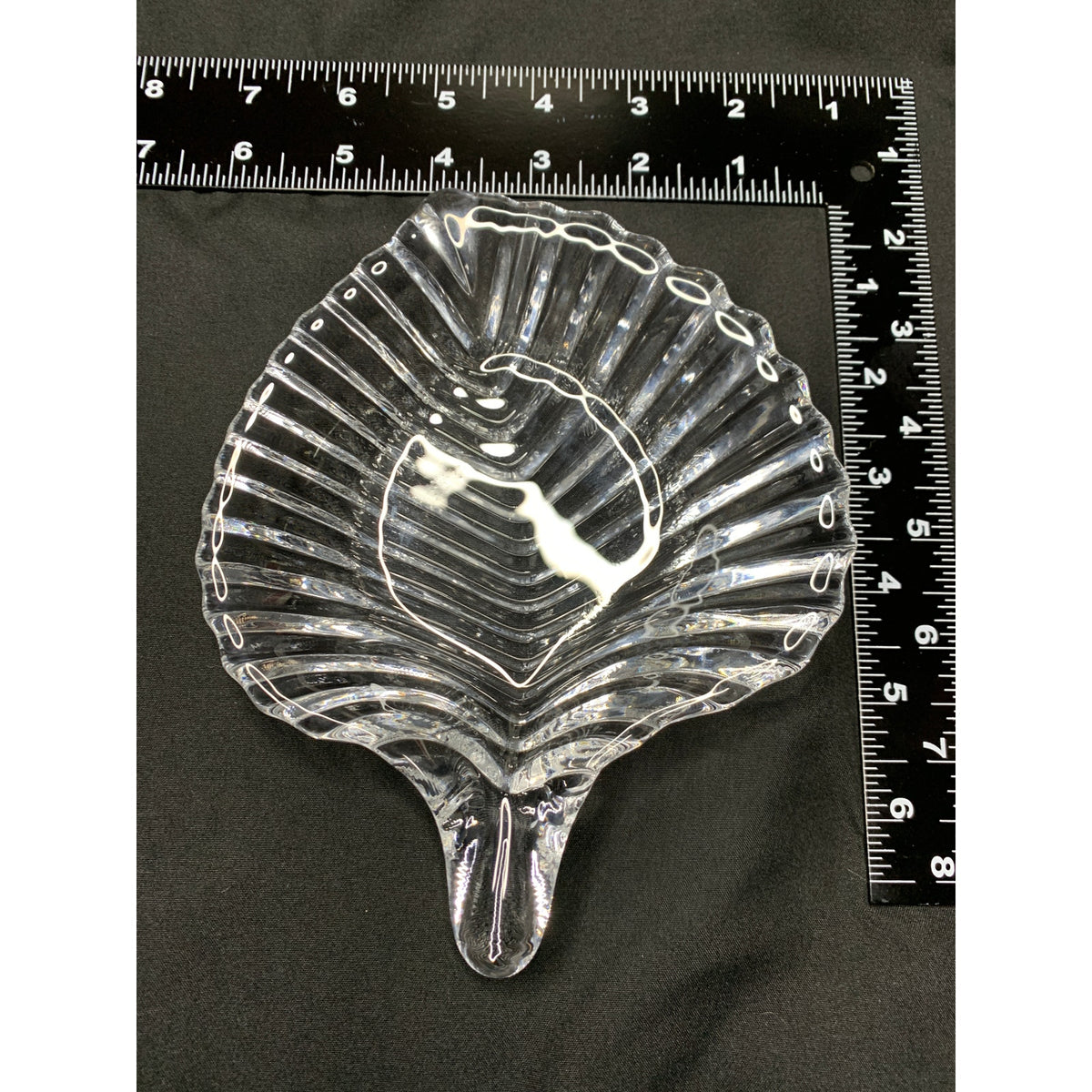 Clear Pressed Glass Leaf Candy Nut Dish Ribbed Scalloped Serving Bowl