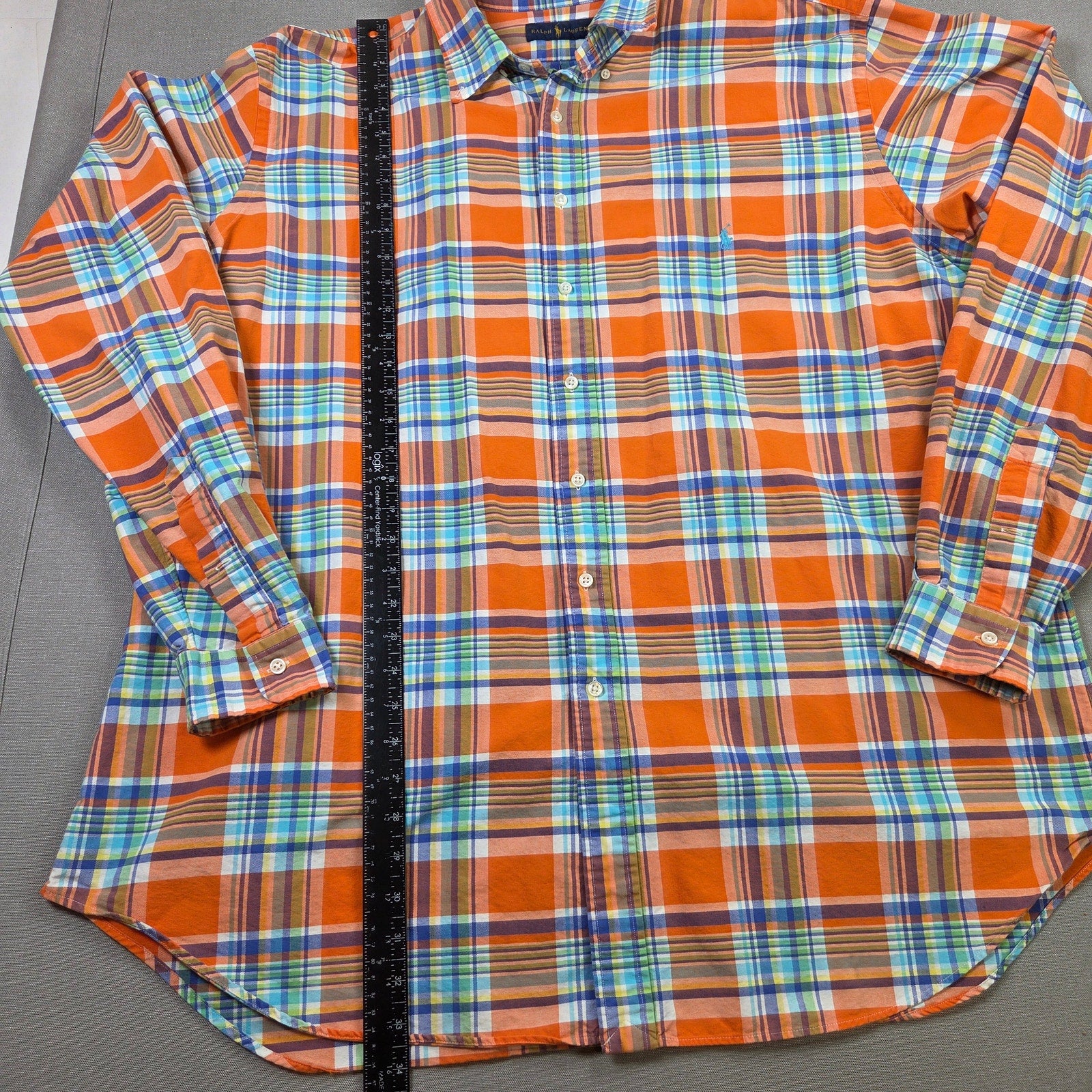 Ralph Lauren Plaid Button Down Shirt Men 2XLT Orange Cotton Long Sleeve