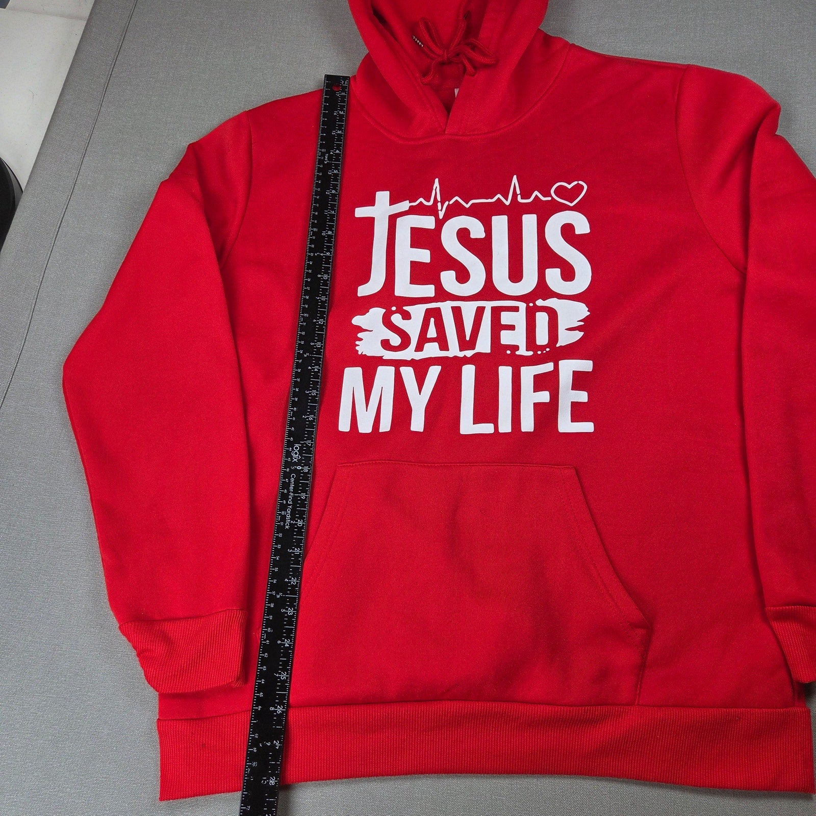 Faerion Jesus Saved My Life Christian Hoodie Pullover Red Size Medium M