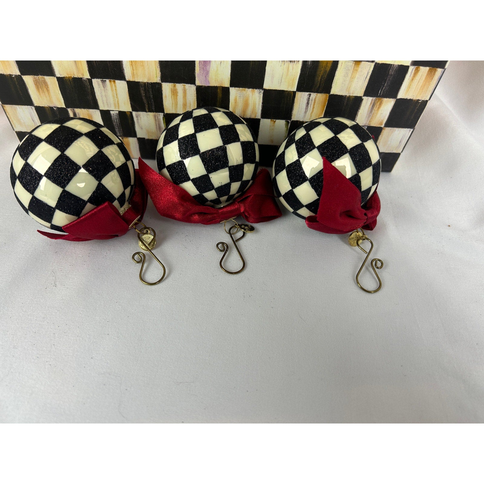 MacKenzie-Childs Courtly Check Ball Ornaments Set of 3 w/ Box Holiday Decor