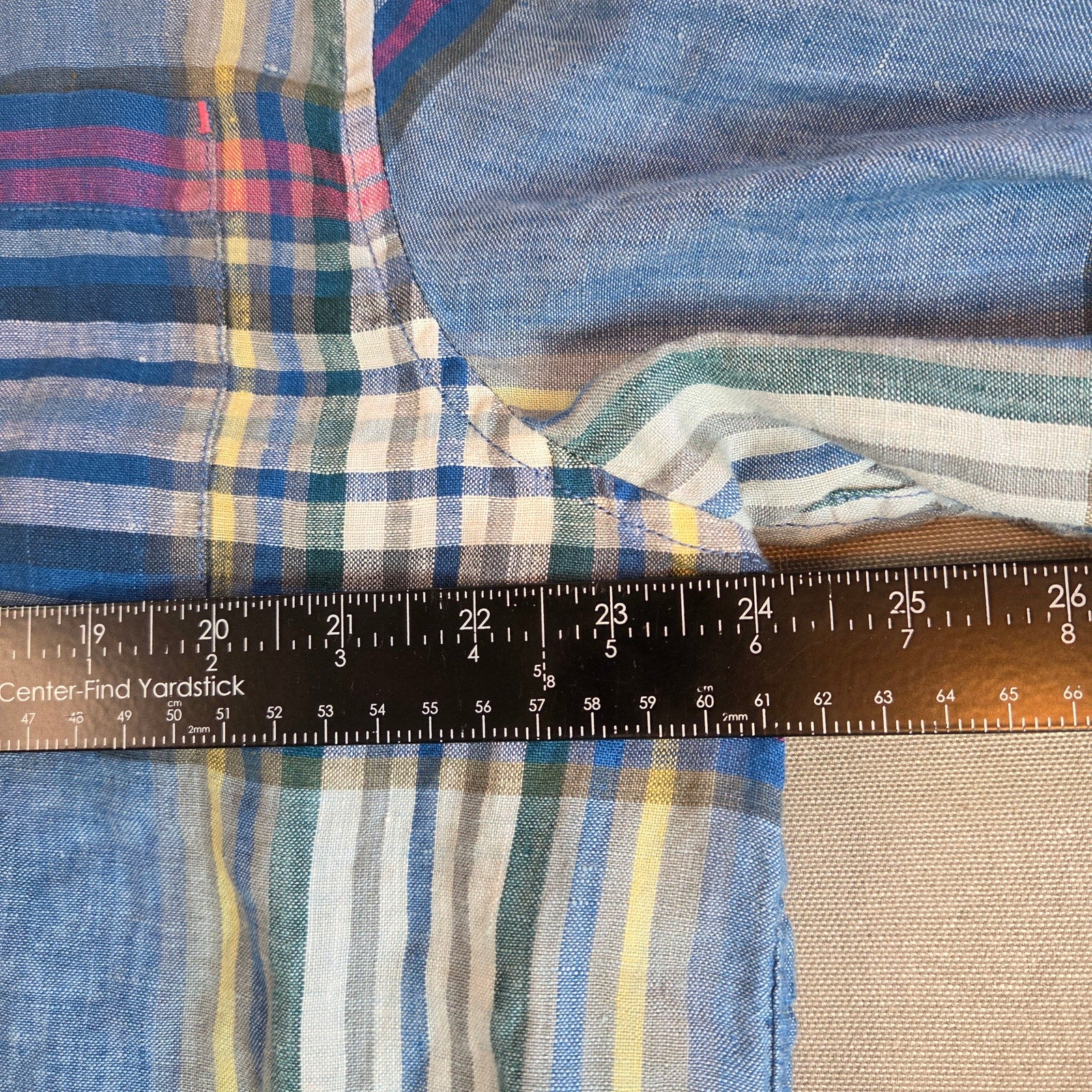 Tommy Bahama Linen Plaid Shirt XL Blue Button Up Marlin Logo Long Sleeve