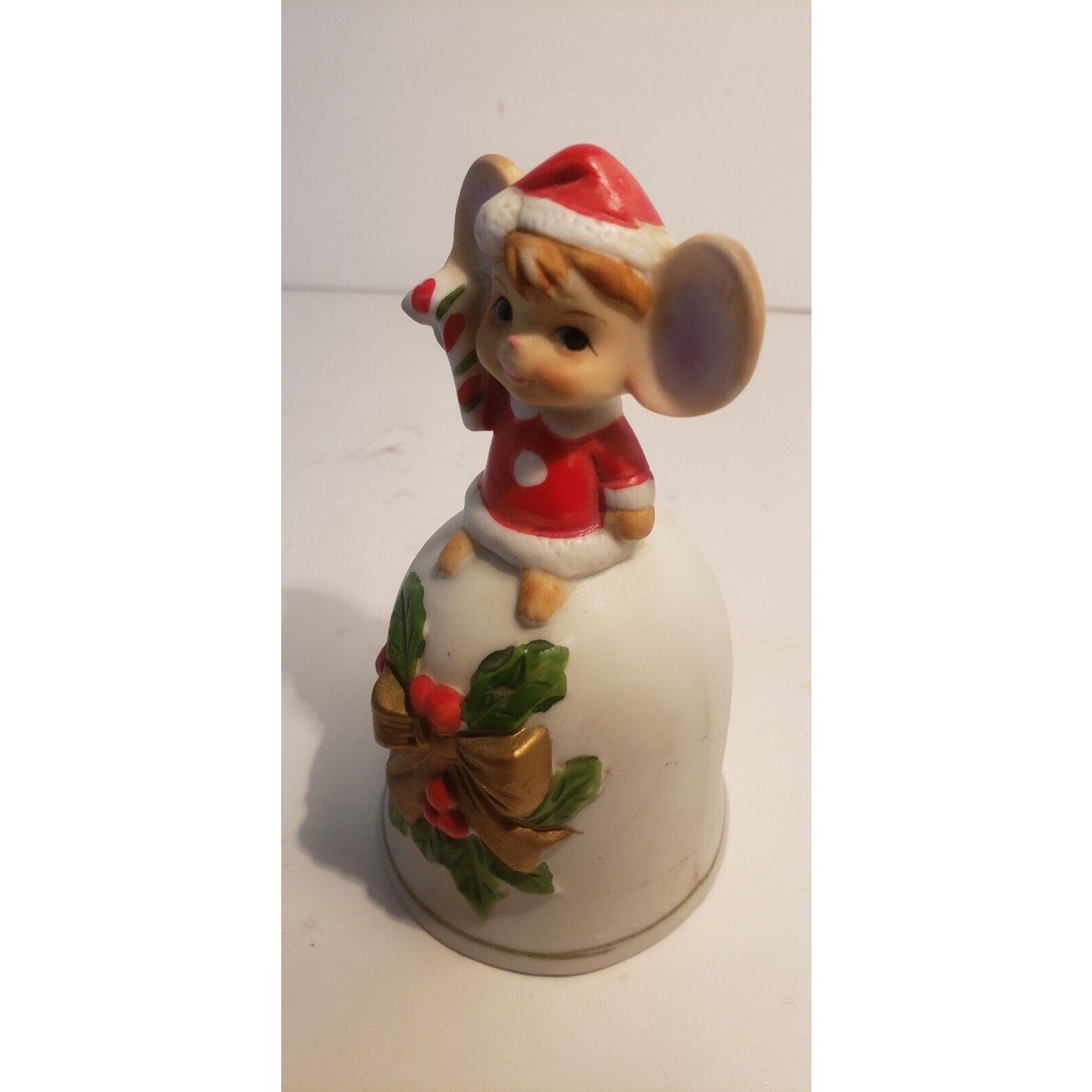 Vintage Christmas Ceramic Bell - mouse holding candy cane