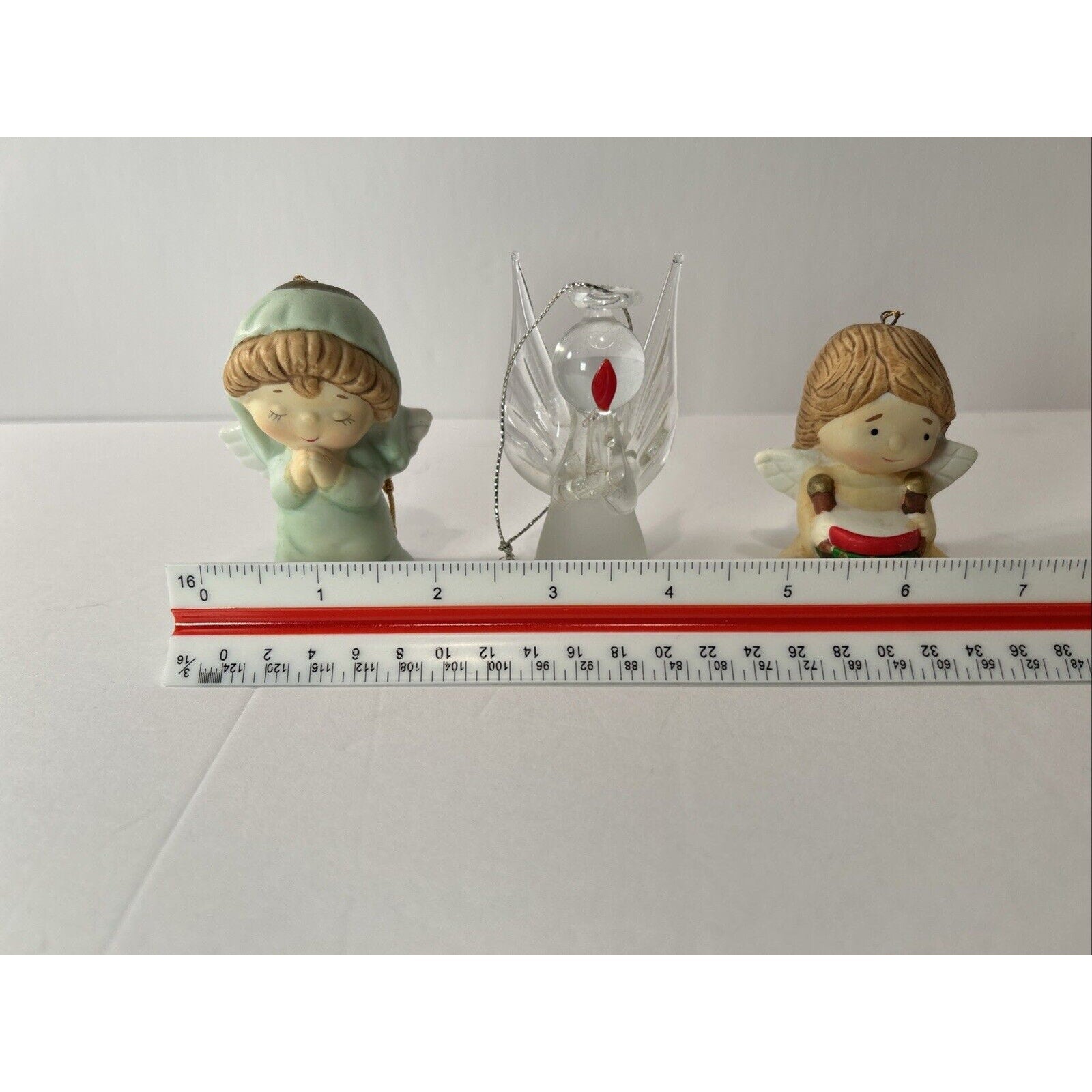 Lot of 3 Angel Christmas Ornaments Glass Porcelain Praying Drummer Vintage