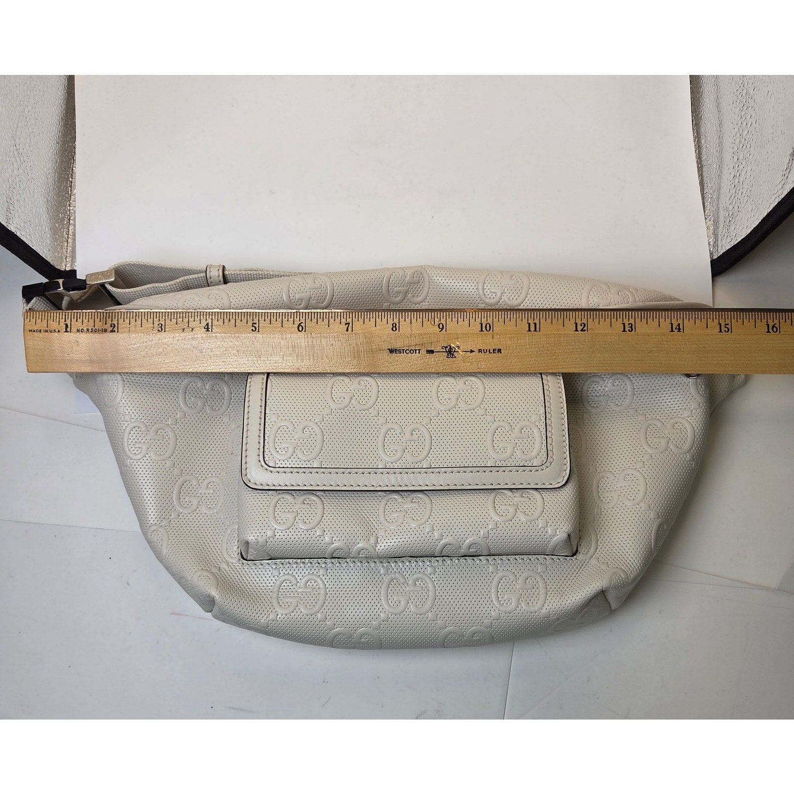 Gucci Perforated Guccissima Leather Belt Bag / Waist Bag Ivory Off-White