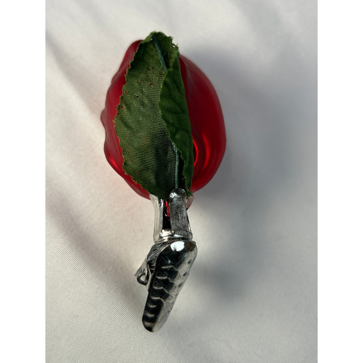 Vintage Inge-Glas Red Rose Clip-On Glass Christmas Ornament Germany 3"