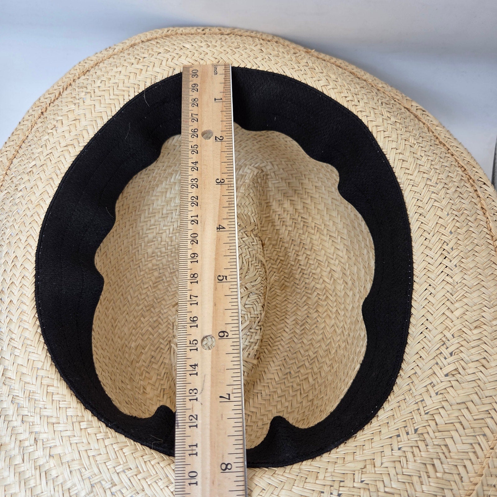 Straw Boater Hat Unbranded Black Band Flat Crown Summer Skimmer Hat