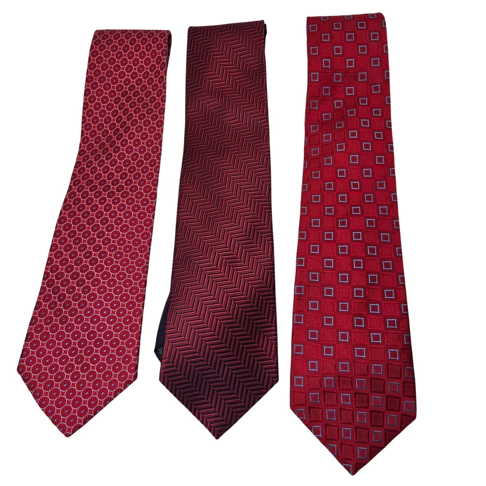 Tommy Hilfiger Silk Tie Lot 3 Red Geometric USA 3.75 Classic Width Contrast Tips
