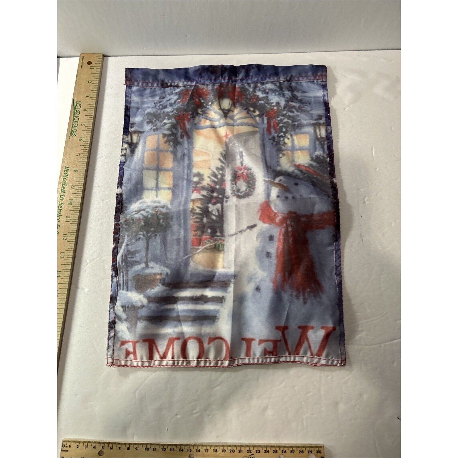Lot of 2 Snowman Garden Flags Welcome & Patriotic Winter 17x12