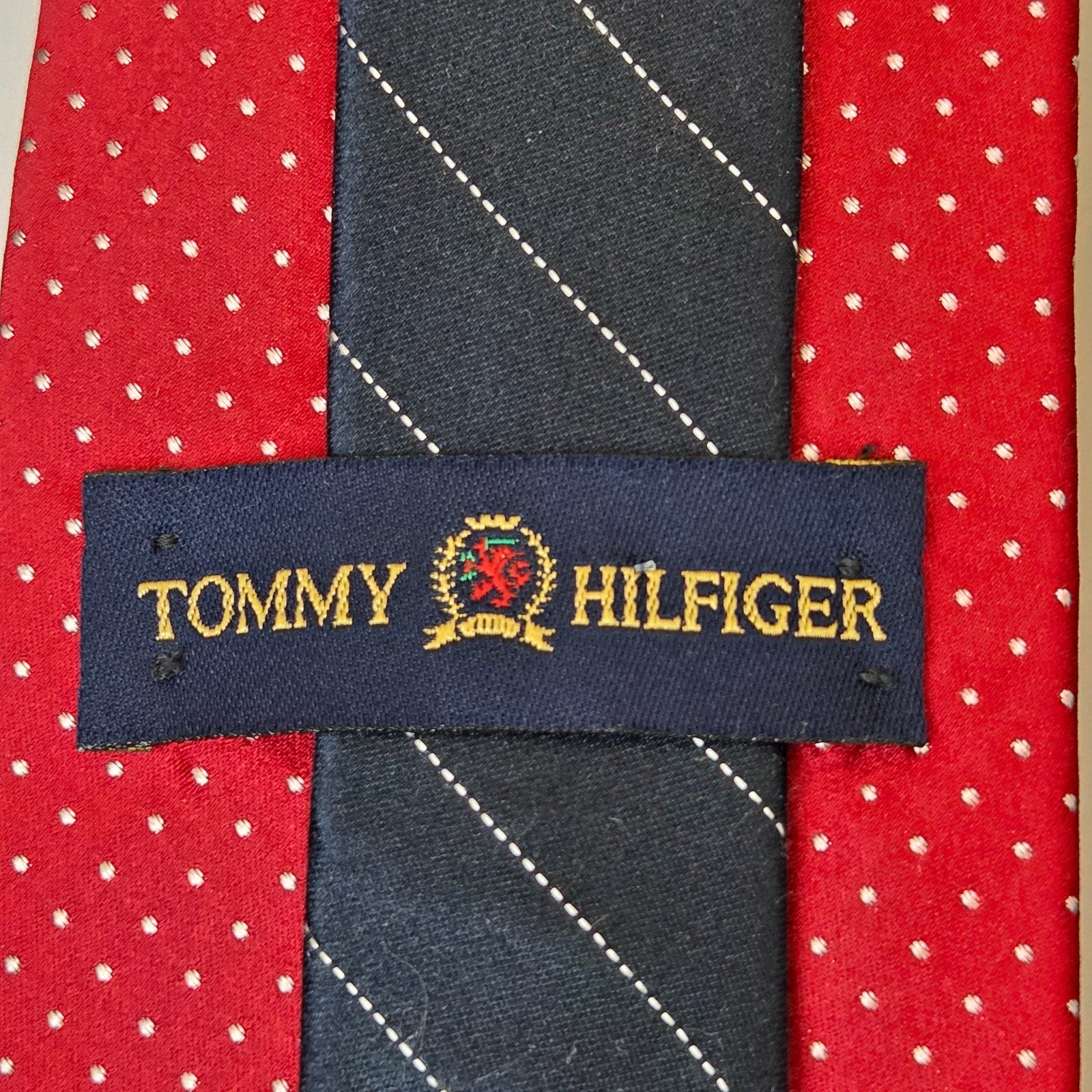Tommy Hilfiger Red Silk Tie Lot 4 USA Striped Polka Dot Geometric Contrast Tips