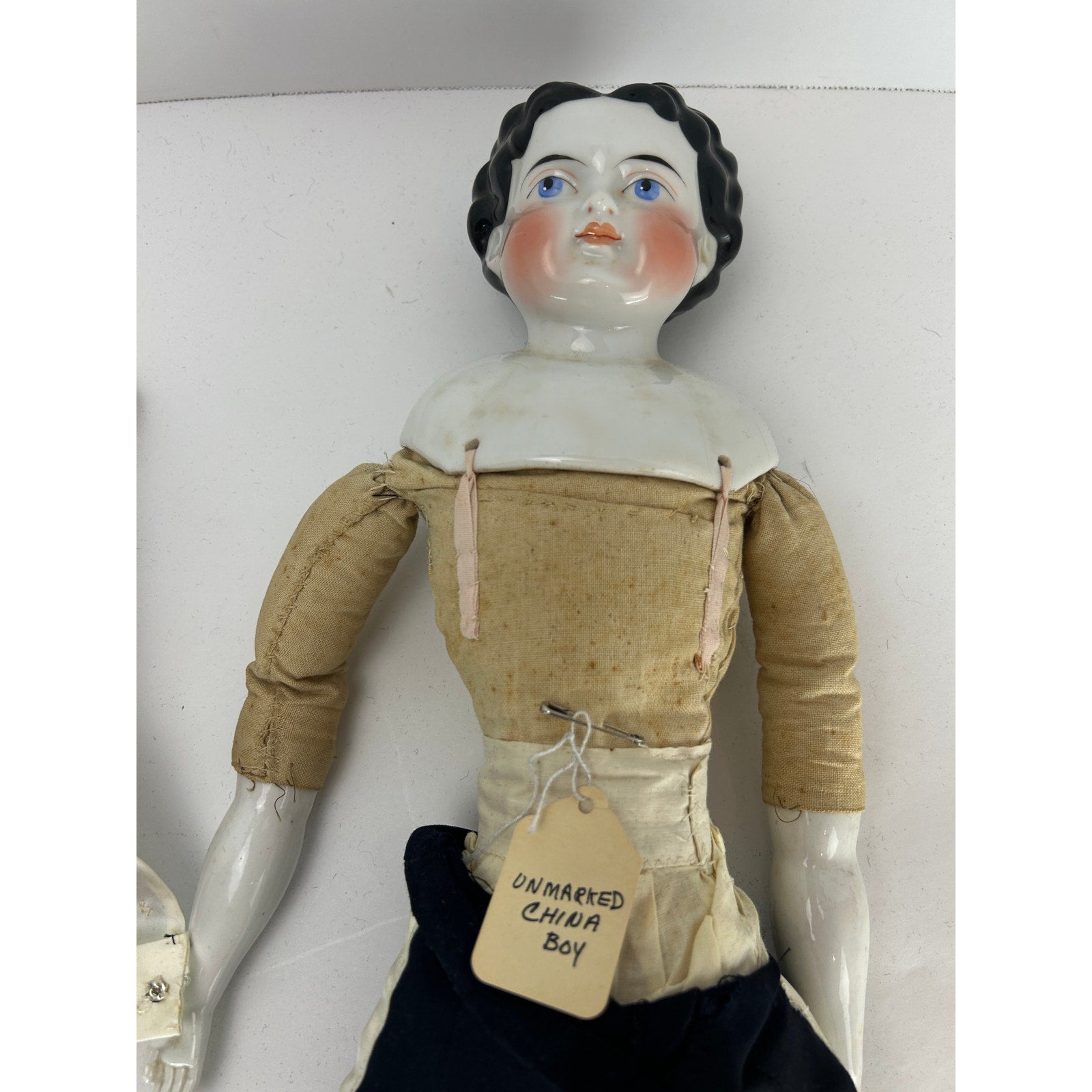 Antique 24" China Boy Doll c1880s Unmarked Cloth Body Provenance Attached
