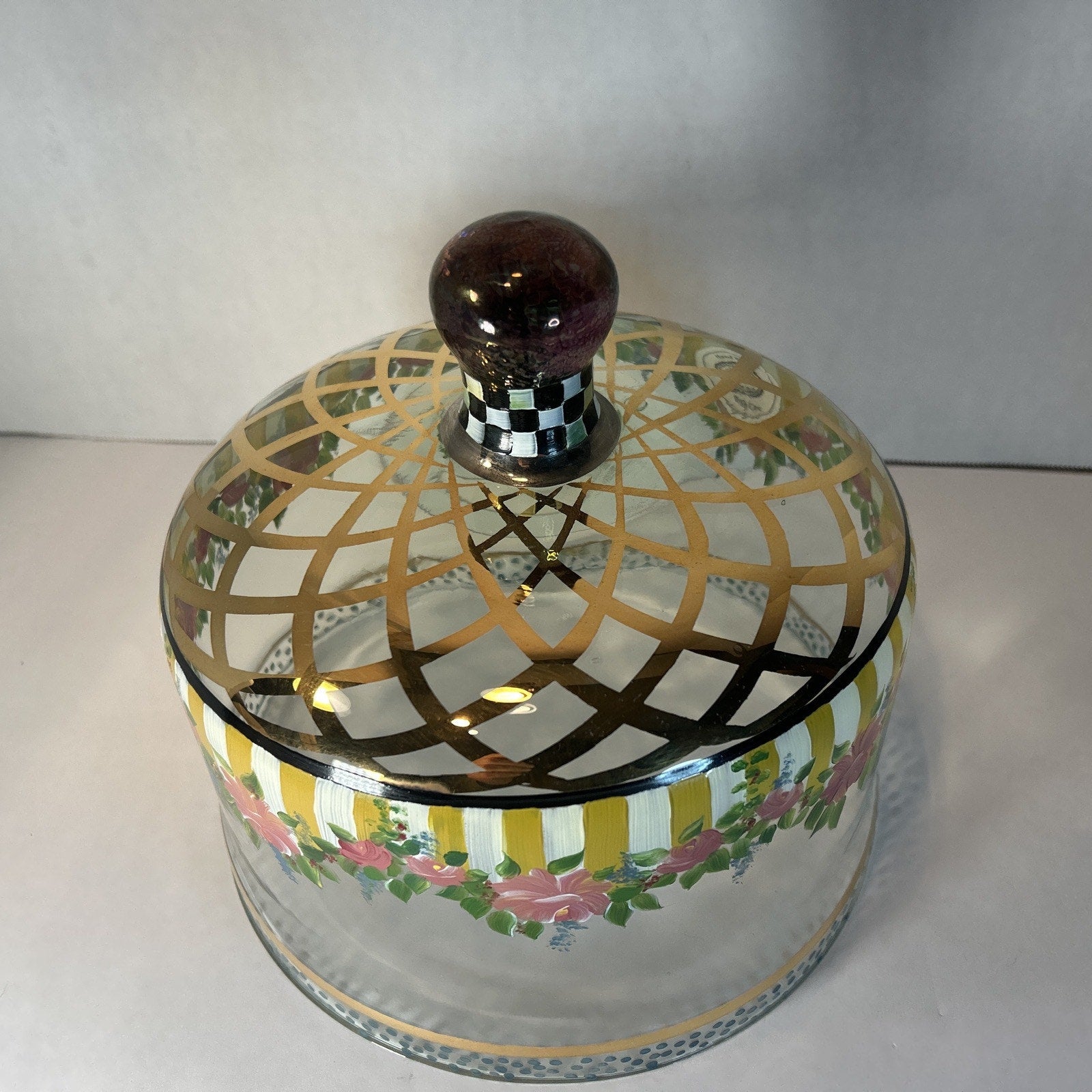 MacKenzie-Childs Glass Cake Dome Courtly Check Charger Plate 14” Aurora NY