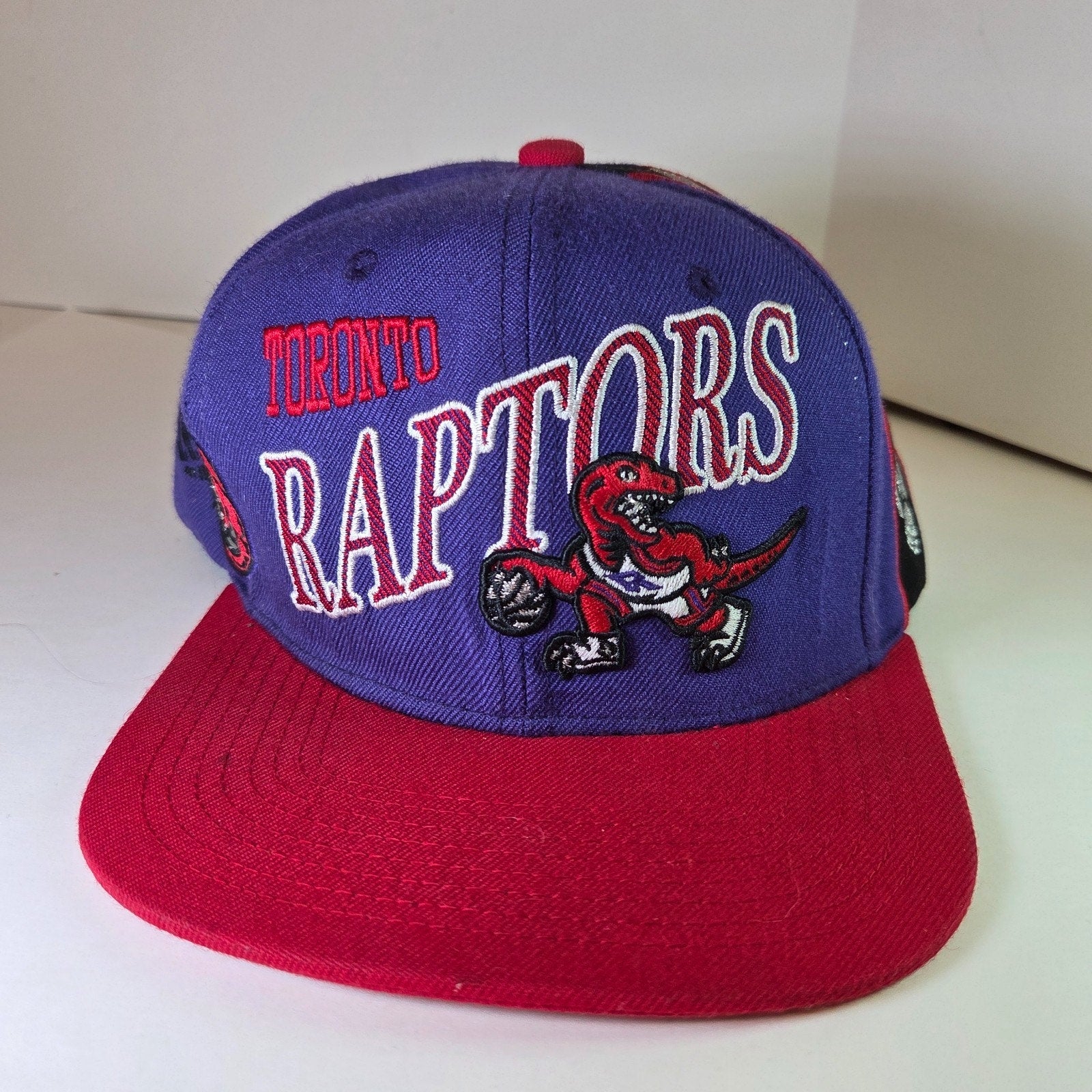 Toronto Raptors Mitchell & Ness Snapback Hat Purple Red Script Dinosaur Logo NBA
